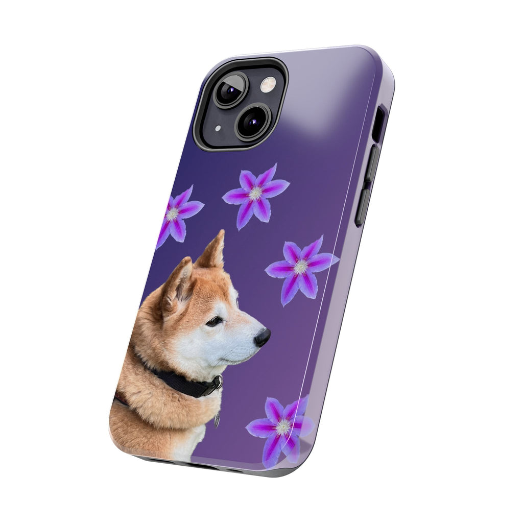 Shiba Inu Floral Tough Phone Case — Purple Dog Phone Cover with Pink Flowers