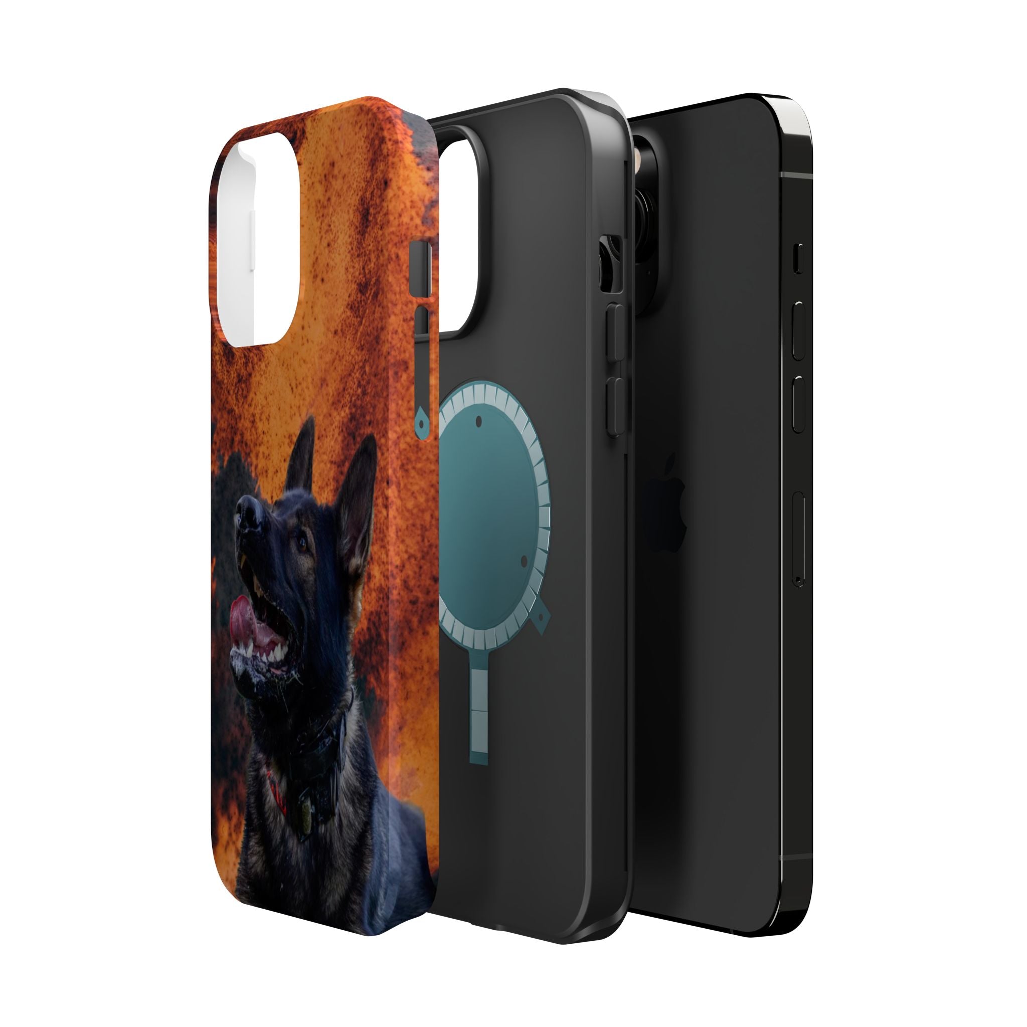 German Shepherd Phone Case — Flame Background Magnetic Impact-Resistant