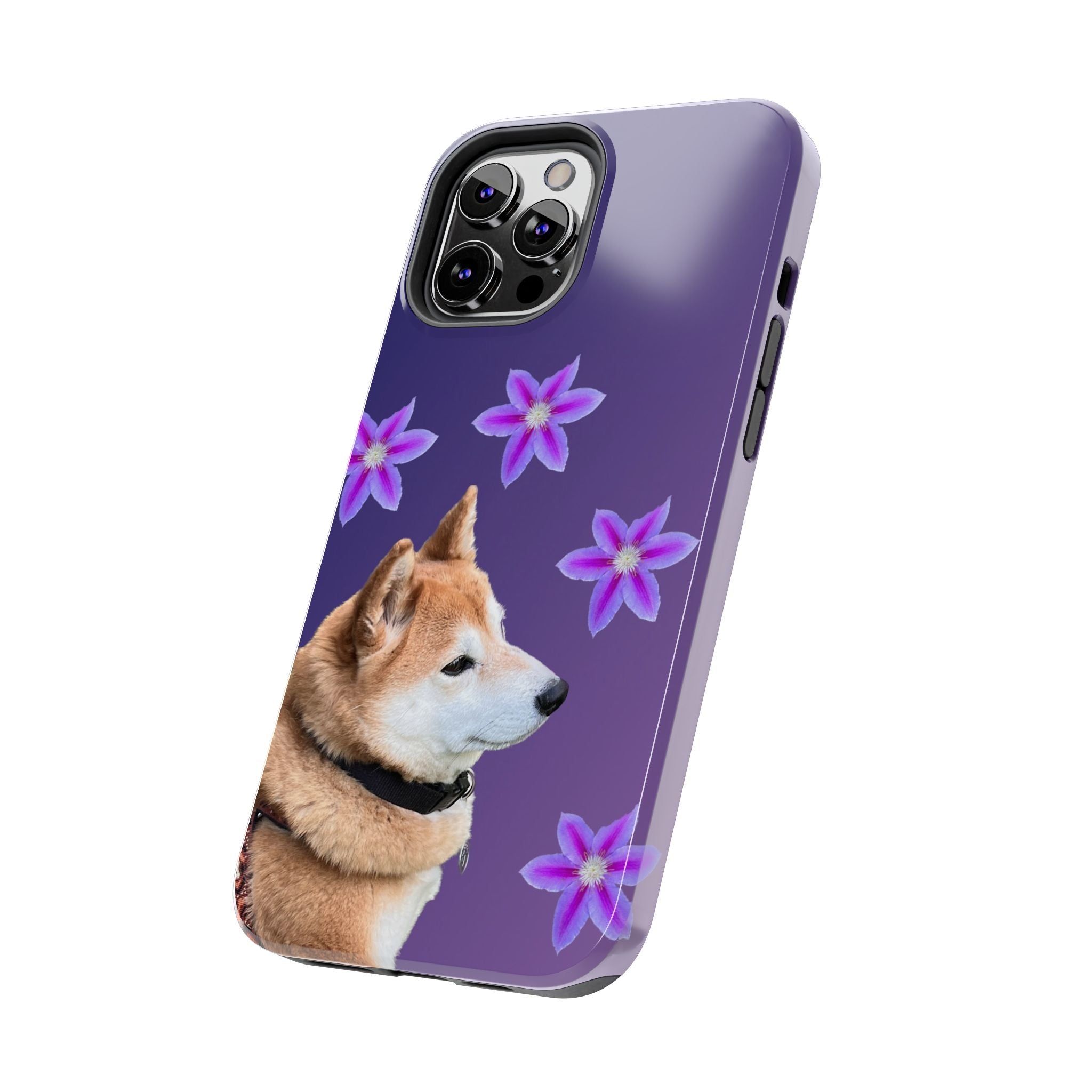 Shiba Inu Floral Tough Phone Case — Purple Dog Phone Cover with Pink Flowers