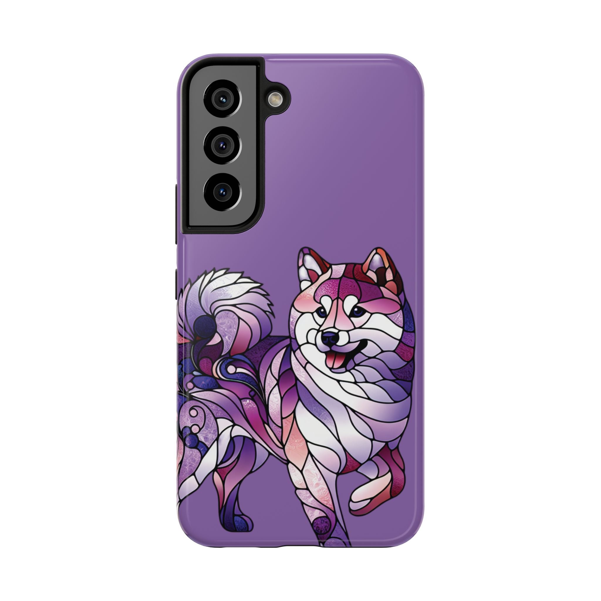 Purple Stained-Glass Shiba Inu Tough Phone Case — Protective Artistic Phone Cover