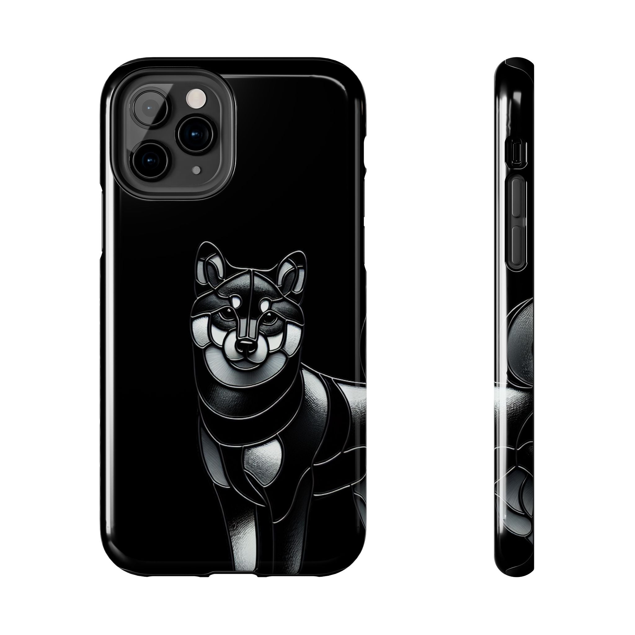 Wolf Silhouette Tough Phone Case — Black Geometric Wolf Protective Cover