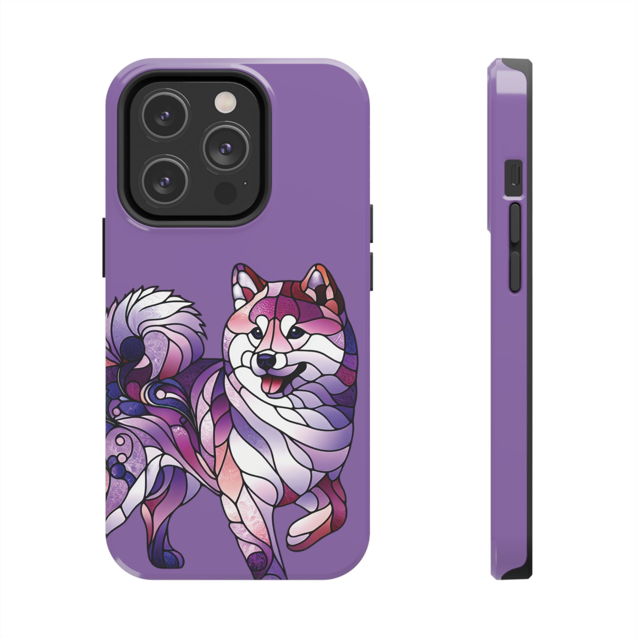 Purple Stained-Glass Shiba Inu Tough Phone Case — Protective Artistic Phone Cover
