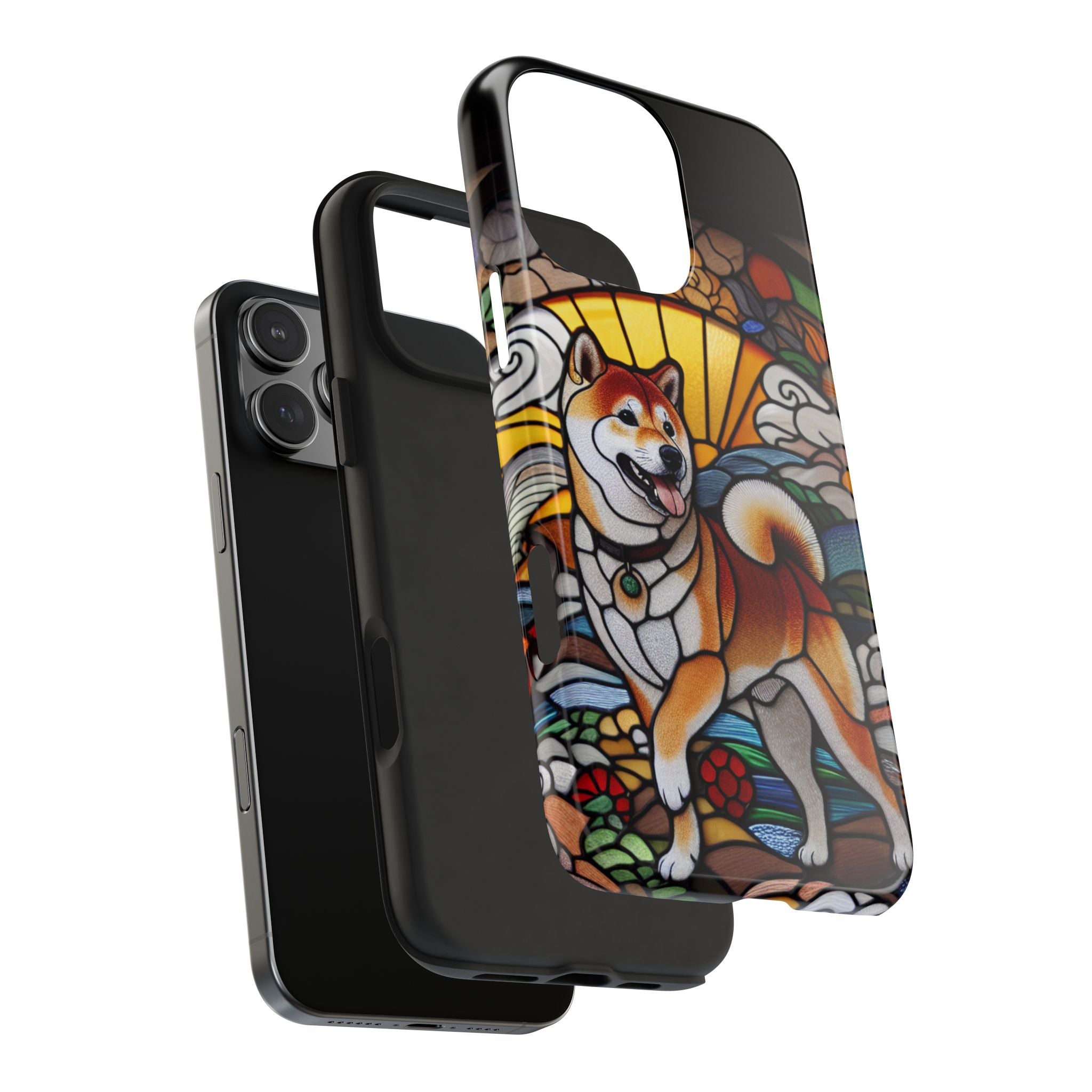 Shiba Inu Stained-Glass Tough Phone Case — Durable Protective Dog Art Cover