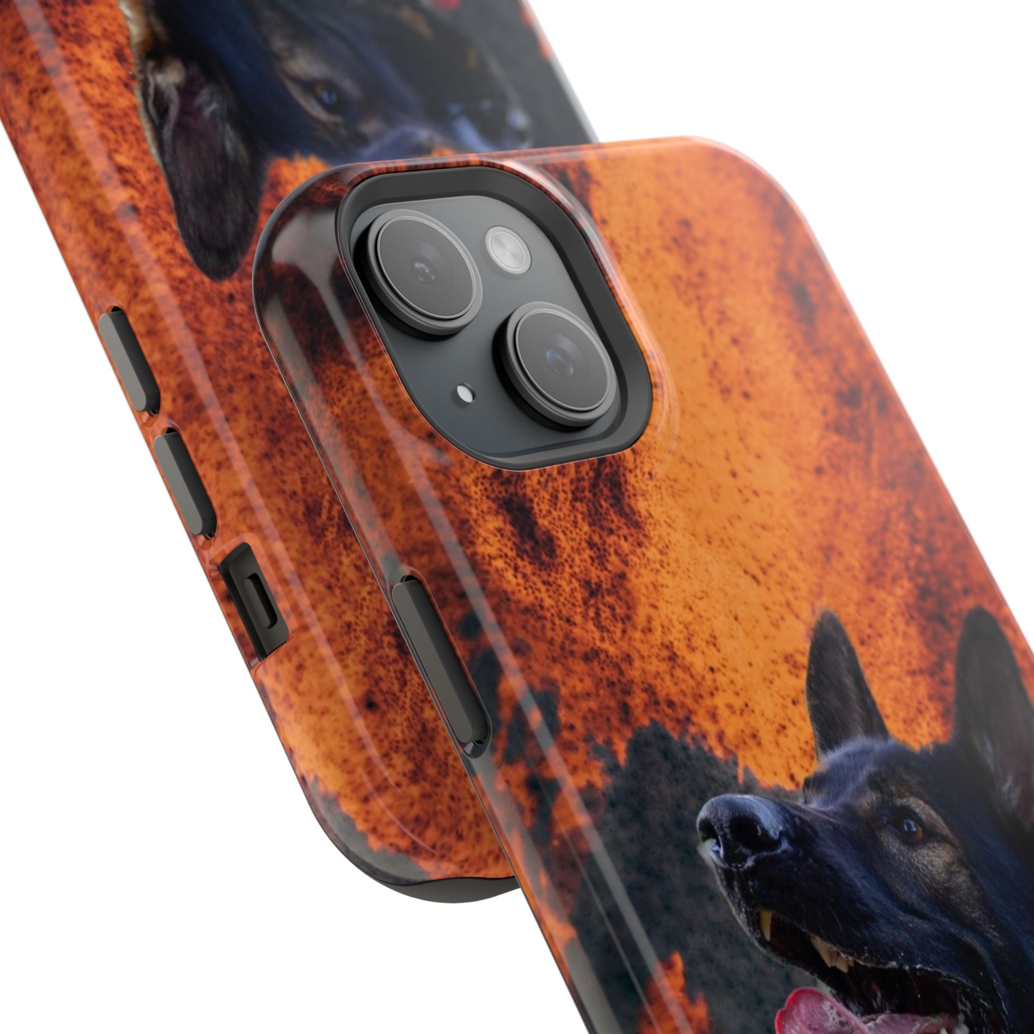 German Shepherd Phone Case — Flame Background Magnetic Impact-Resistant