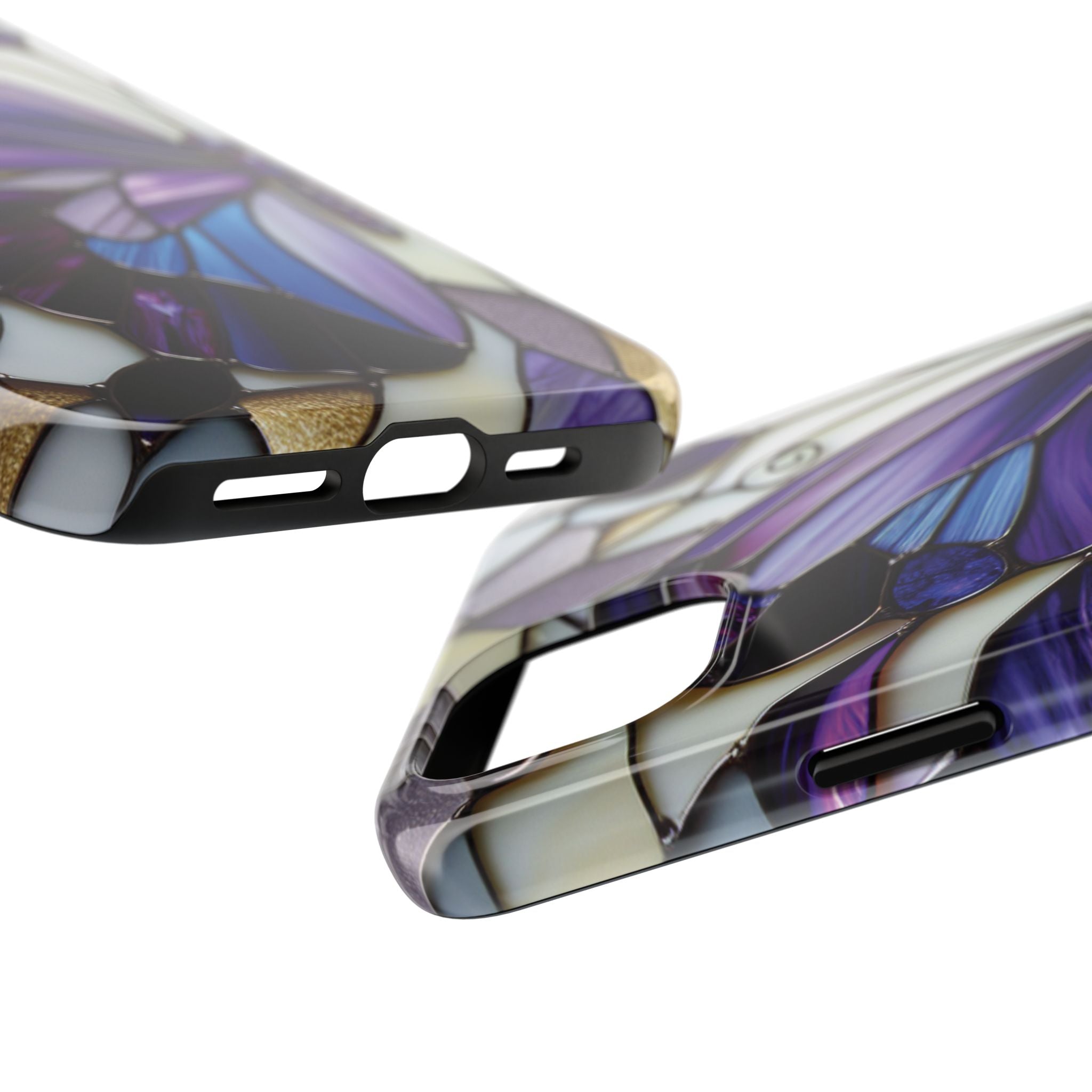 Purple Stained Glass Butterfly Tough Phone Case — Impact-Resistant Floral Phone Cover