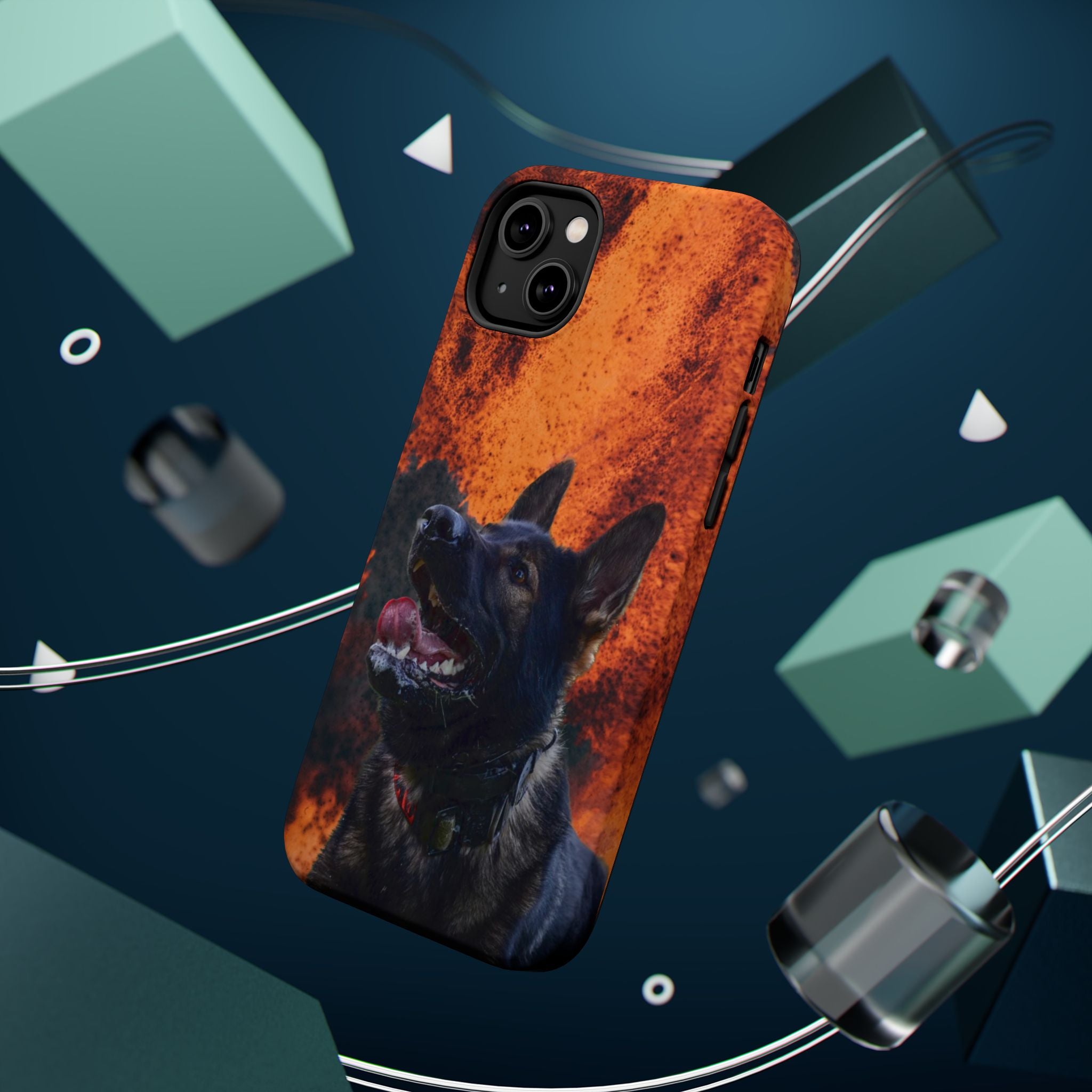 German Shepherd Phone Case — Flame Background Magnetic Impact-Resistant