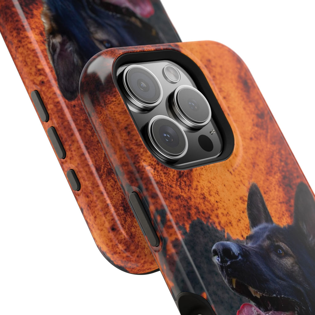 German Shepherd Phone Case — Flame Background Magnetic Impact-Resistant