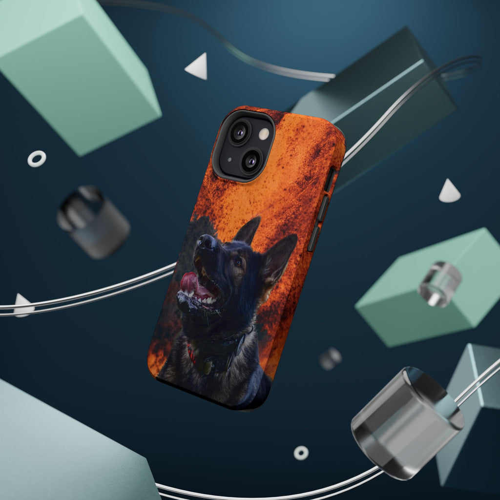 German Shepherd Phone Case — Flame Background Magnetic Impact-Resistant