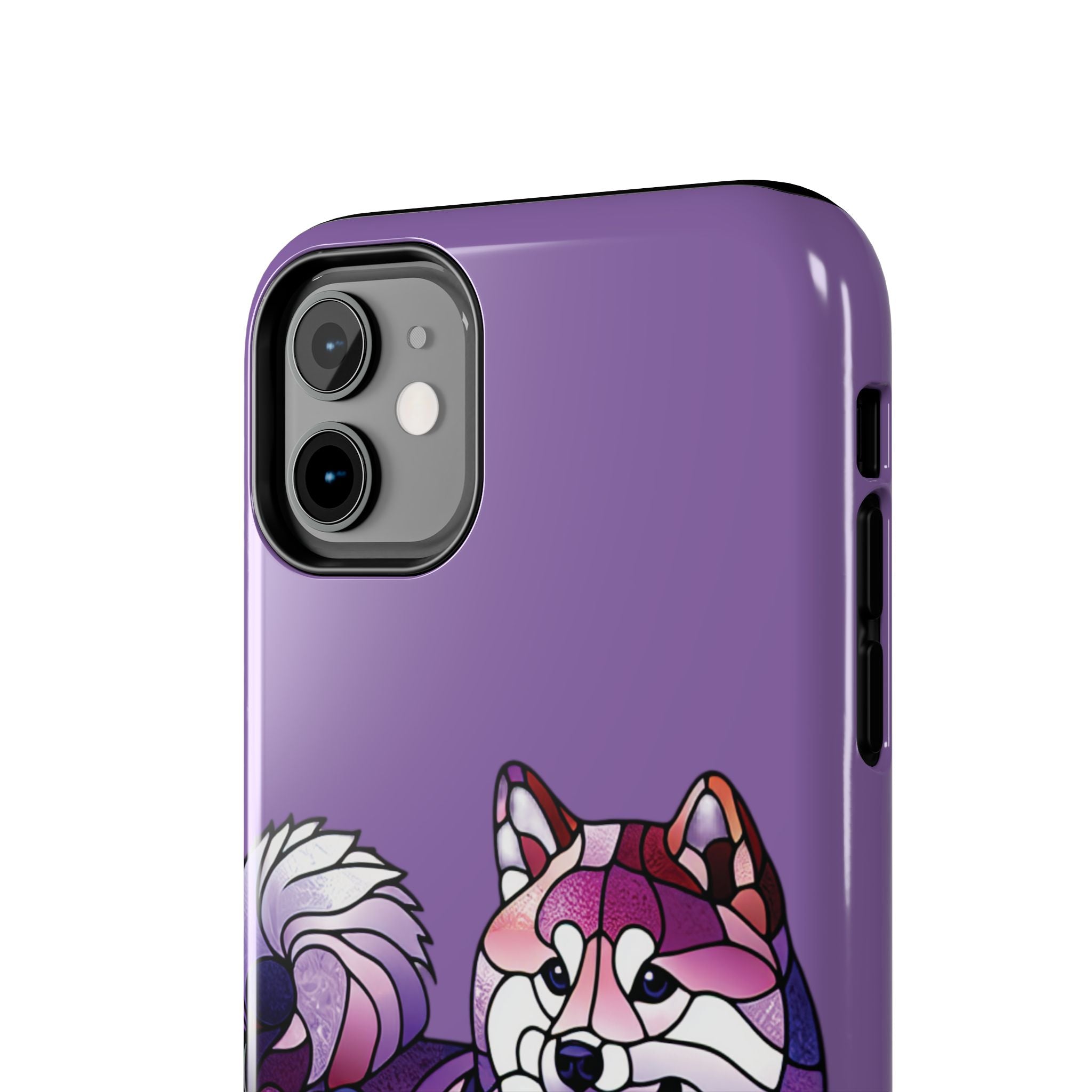 Purple Stained-Glass Shiba Inu Tough Phone Case — Protective Artistic Phone Cover