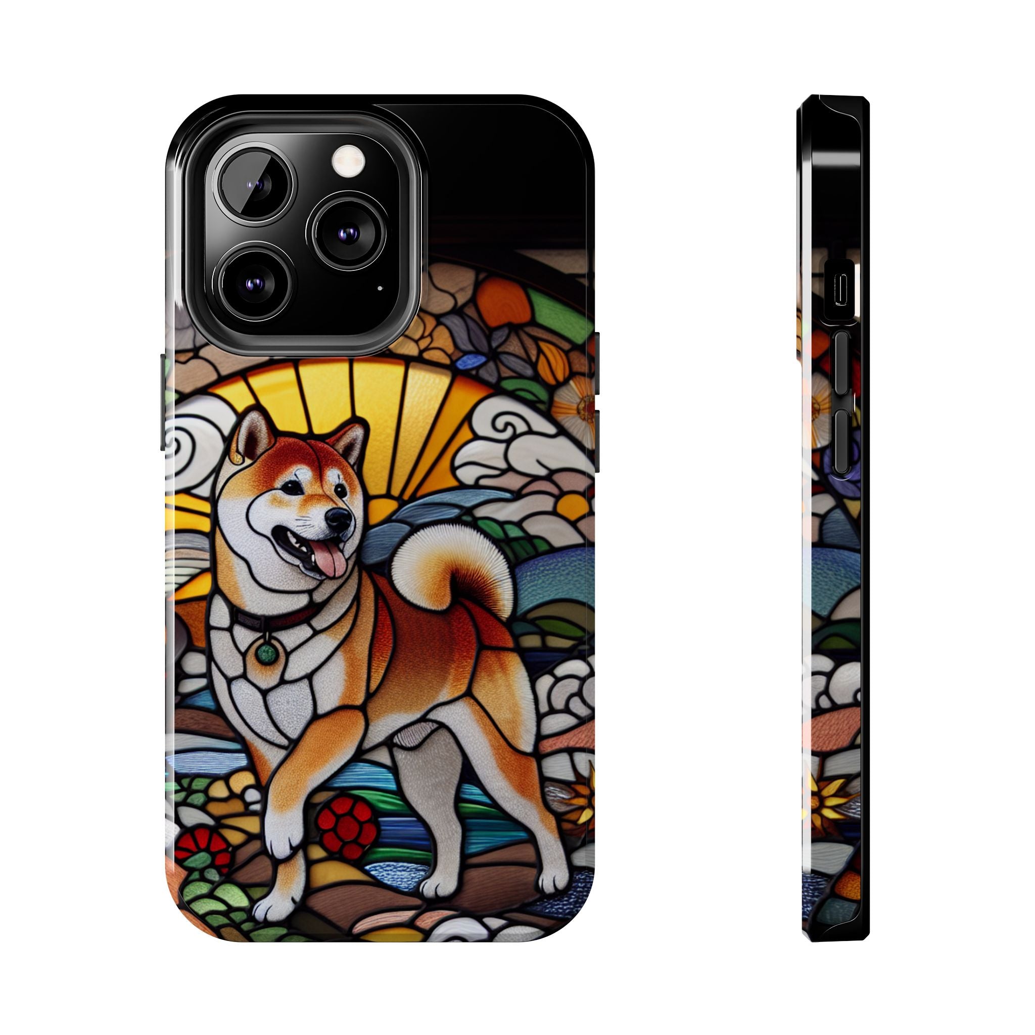 Shiba Inu Stained-Glass Tough Phone Case — Durable Protective Dog Art Cover
