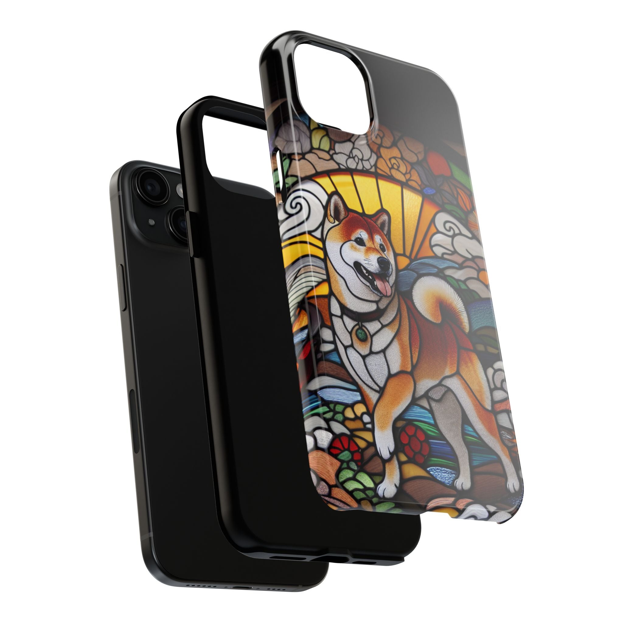 Shiba Inu Stained-Glass Tough Phone Case — Durable Protective Dog Art Cover