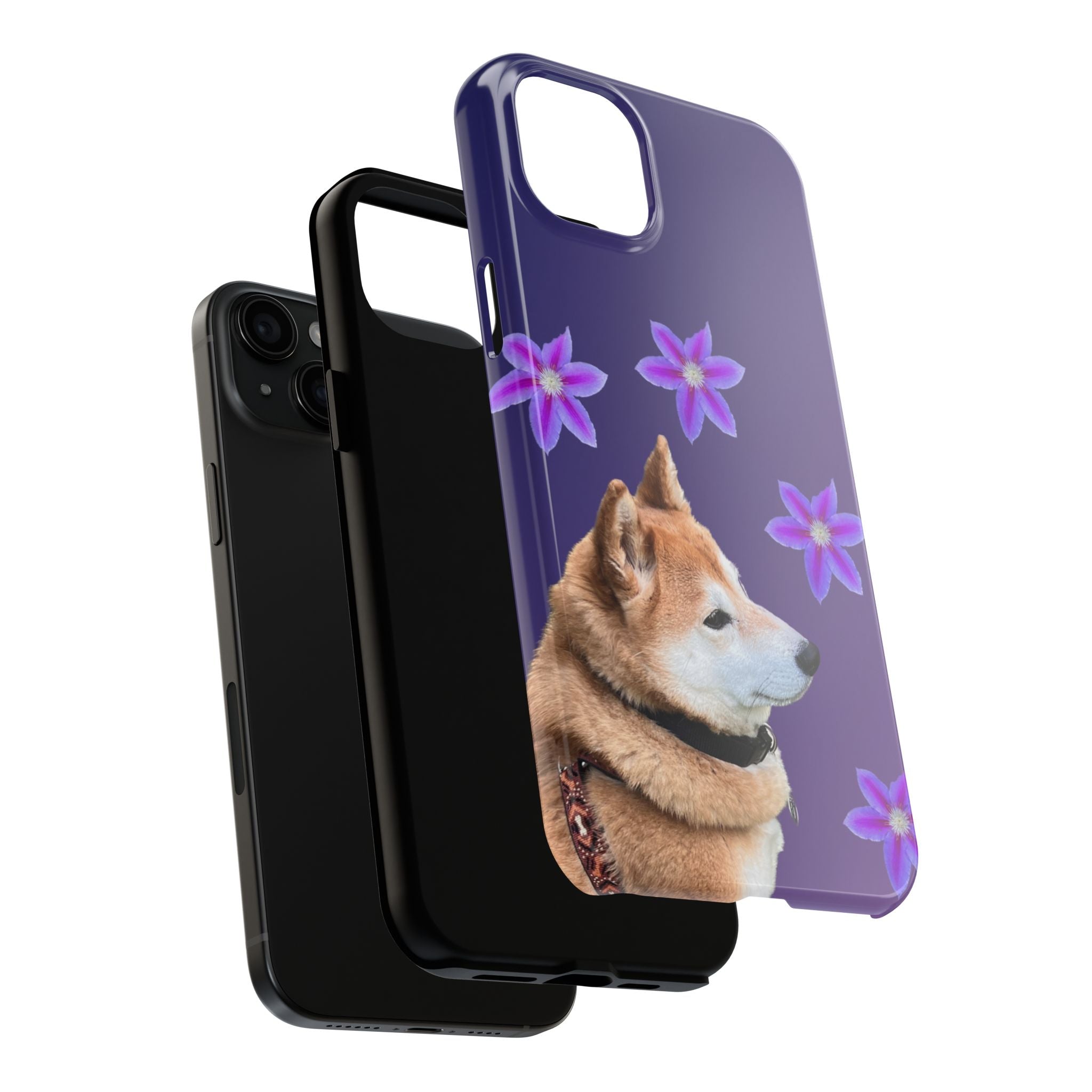 Shiba Inu Floral Tough Phone Case — Purple Dog Phone Cover with Pink Flowers