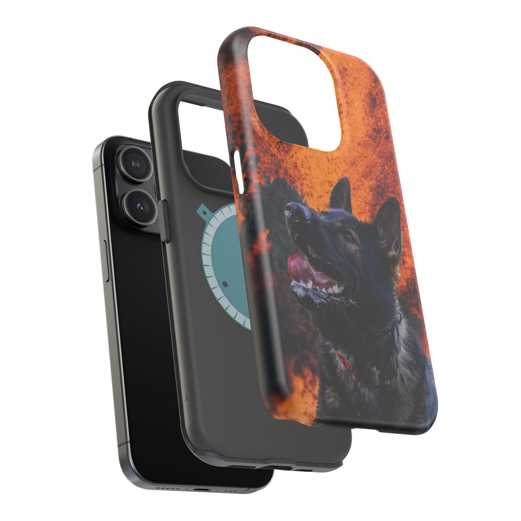 German Shepherd Phone Case — Flame Background Magnetic Impact-Resistant
