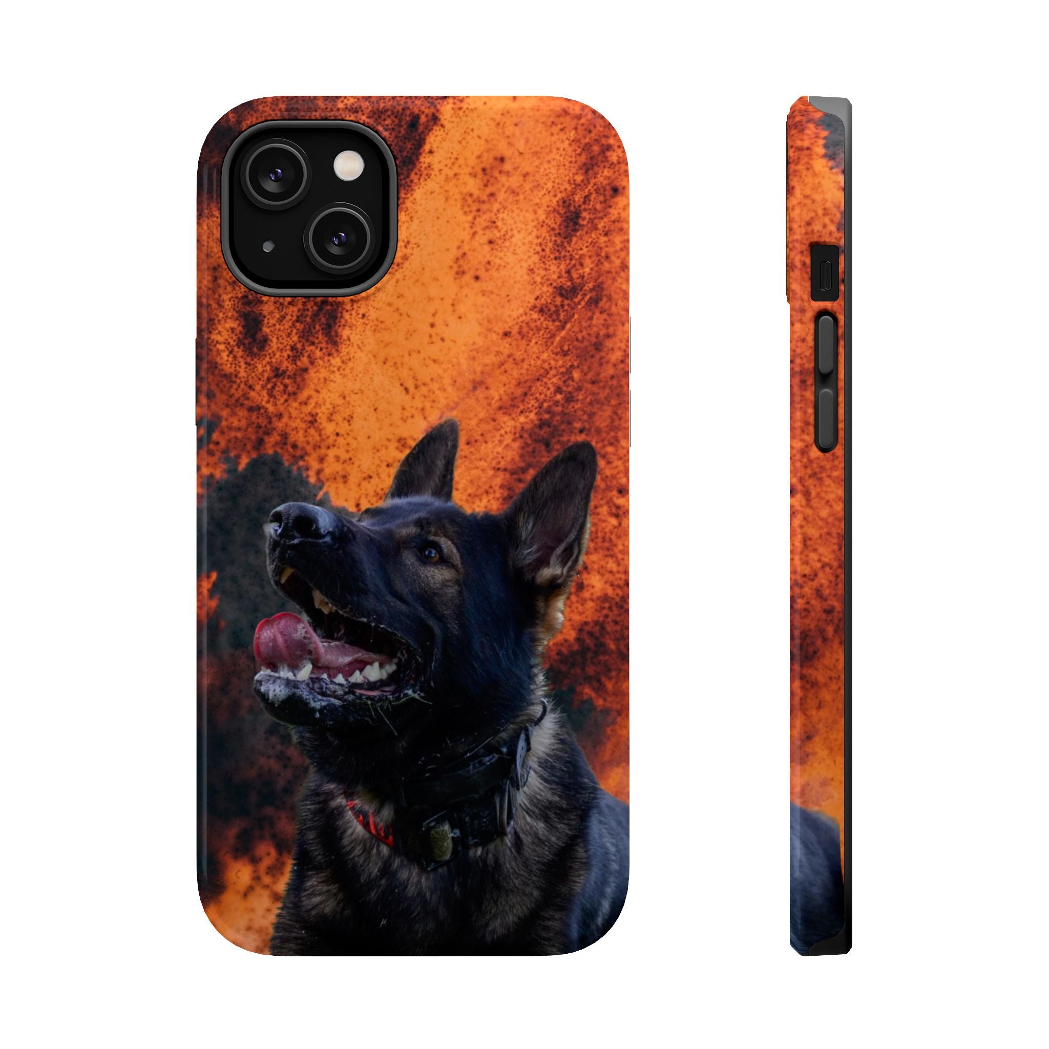 German Shepherd Phone Case — Flame Background Magnetic Impact-Resistant