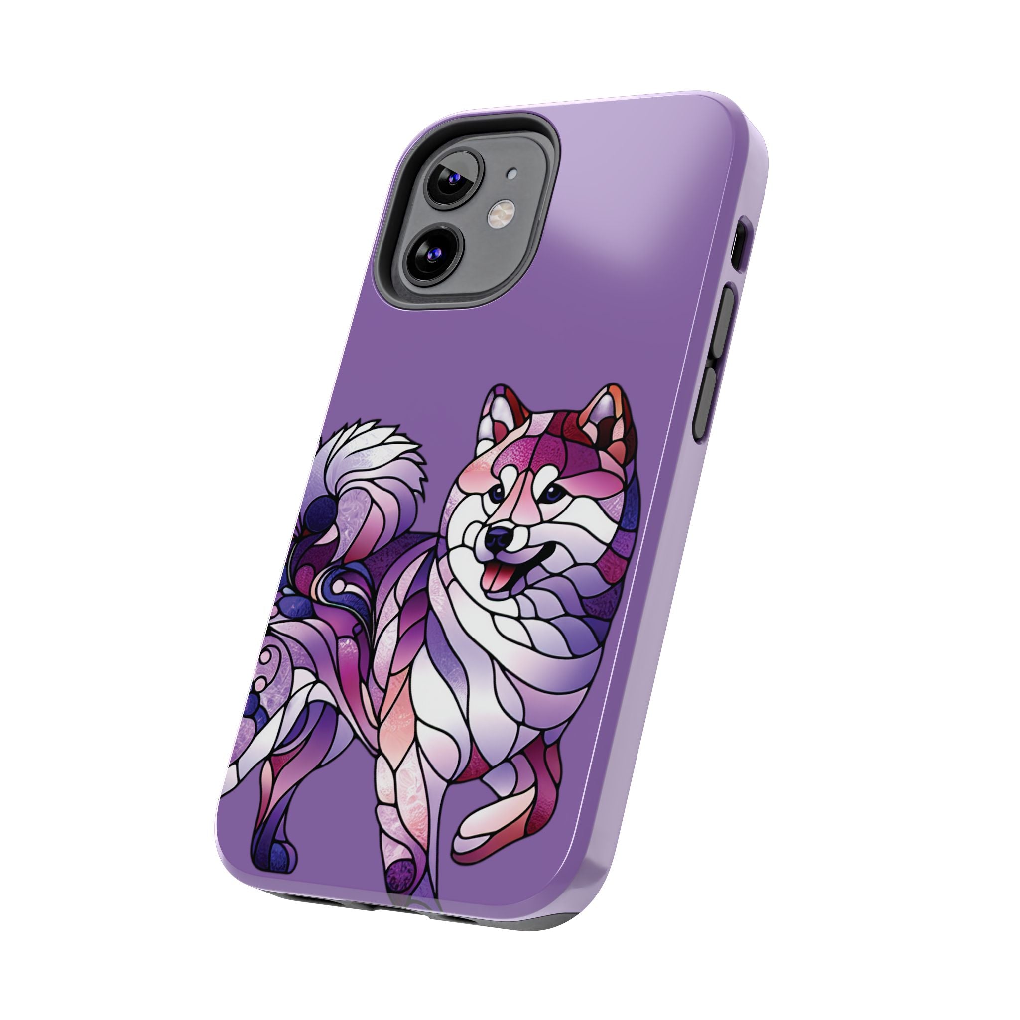 Purple Stained-Glass Shiba Inu Tough Phone Case — Protective Artistic Phone Cover