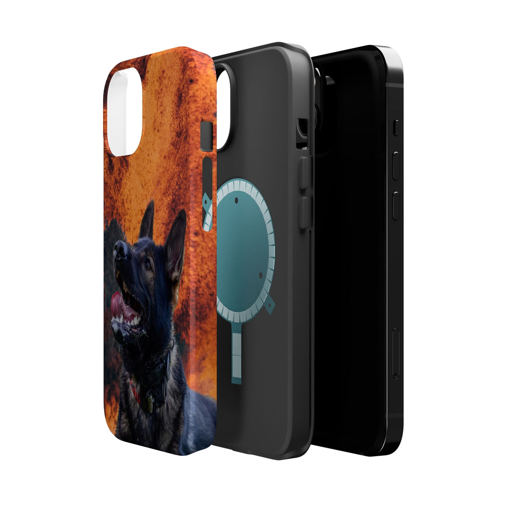 German Shepherd Phone Case — Flame Background Magnetic Impact-Resistant