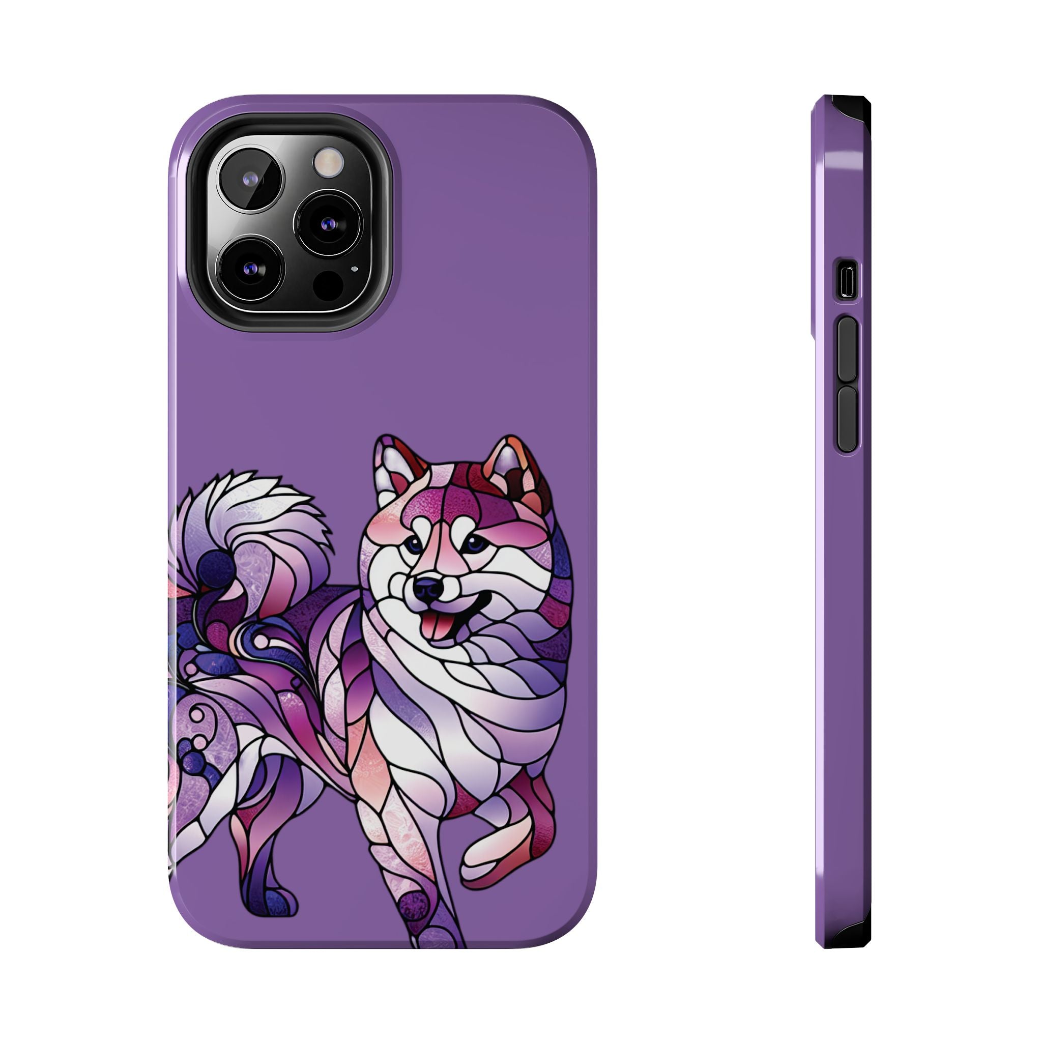 Purple Stained-Glass Shiba Inu Tough Phone Case — Protective Artistic Phone Cover
