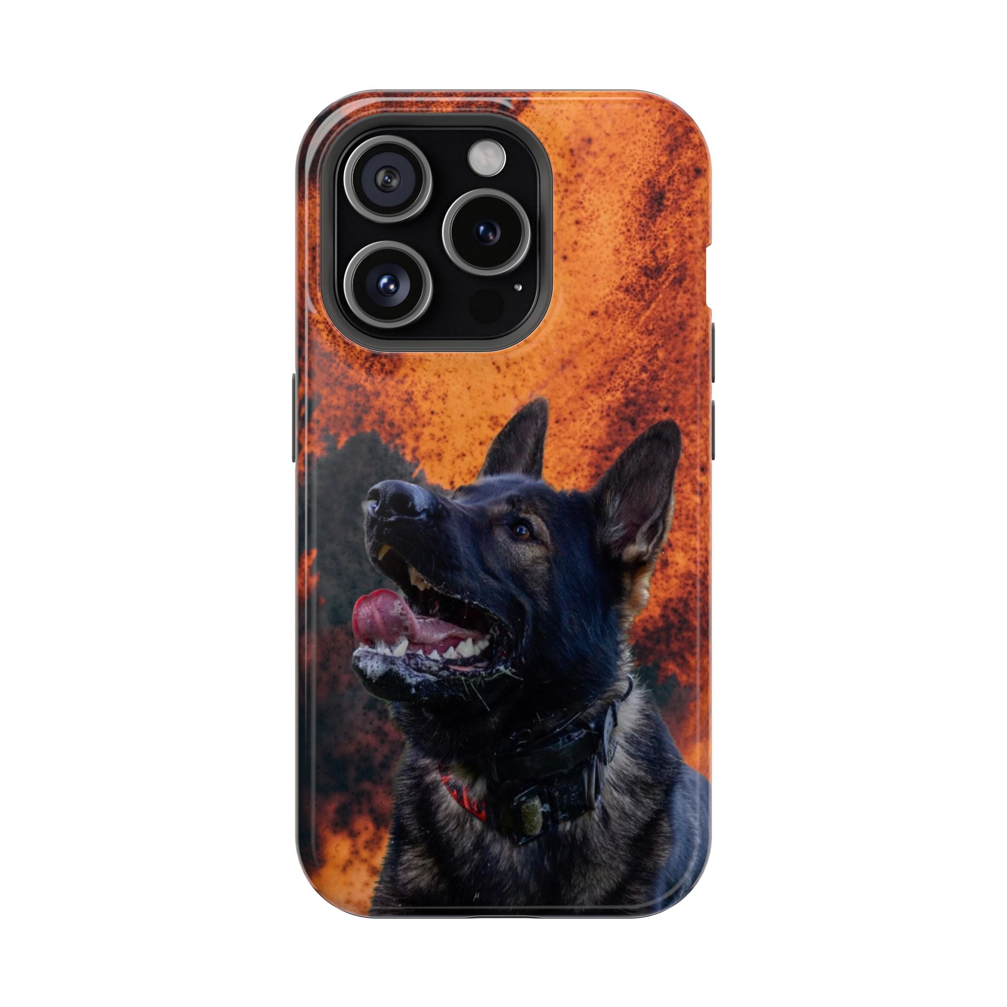 German Shepherd Phone Case — Flame Background Magnetic Impact-Resistant