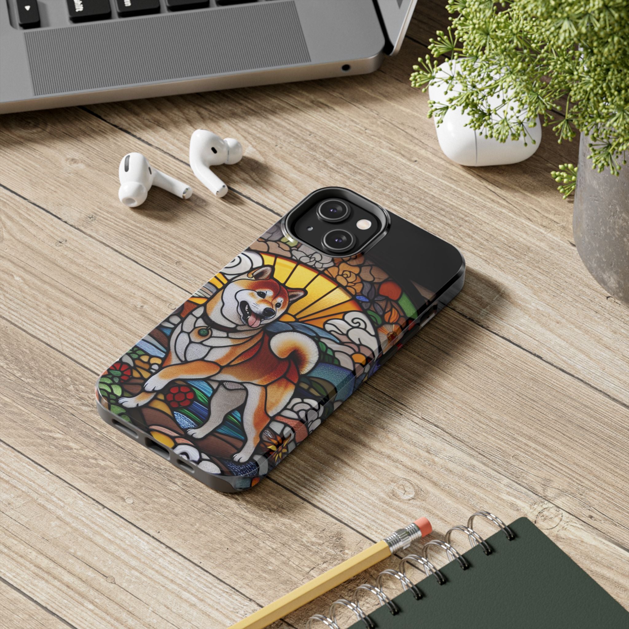 Shiba Inu Stained-Glass Tough Phone Case — Durable Protective Dog Art Cover
