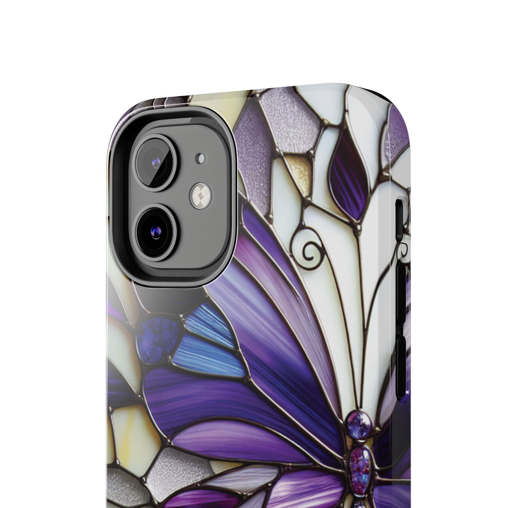 Purple Stained Glass Butterfly Tough Phone Case — Impact-Resistant Floral Phone Cover