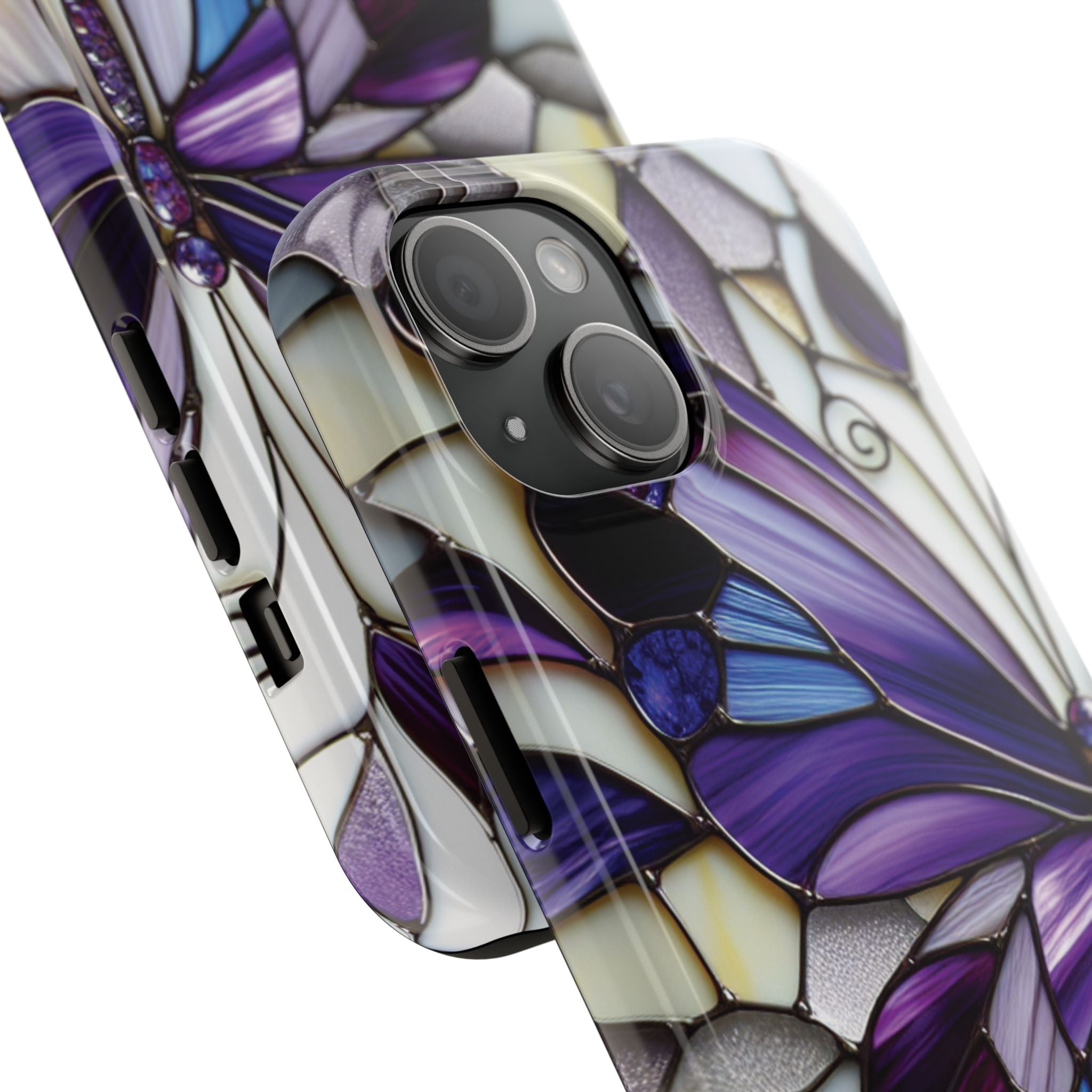 Purple Stained Glass Butterfly Tough Phone Case — Impact-Resistant Floral Phone Cover