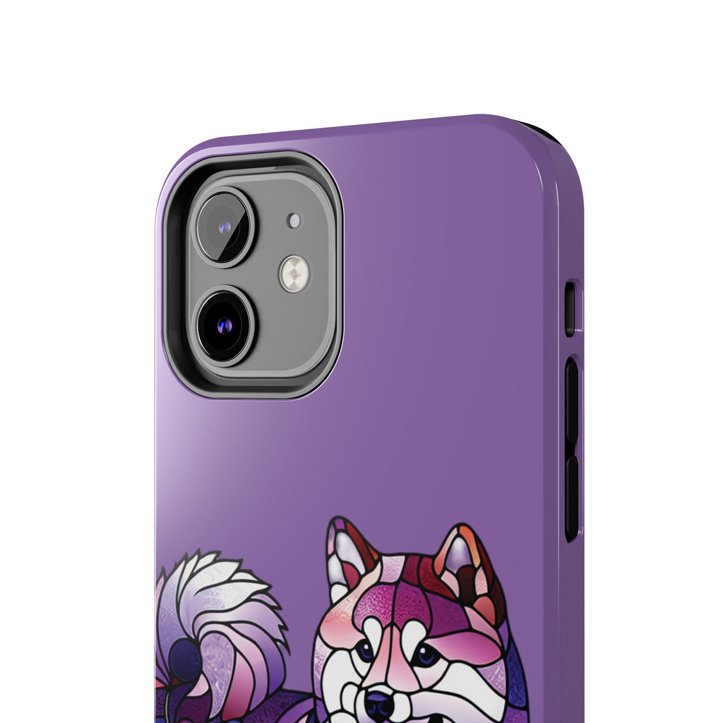 Purple Stained-Glass Shiba Inu Tough Phone Case — Protective Artistic Phone Cover