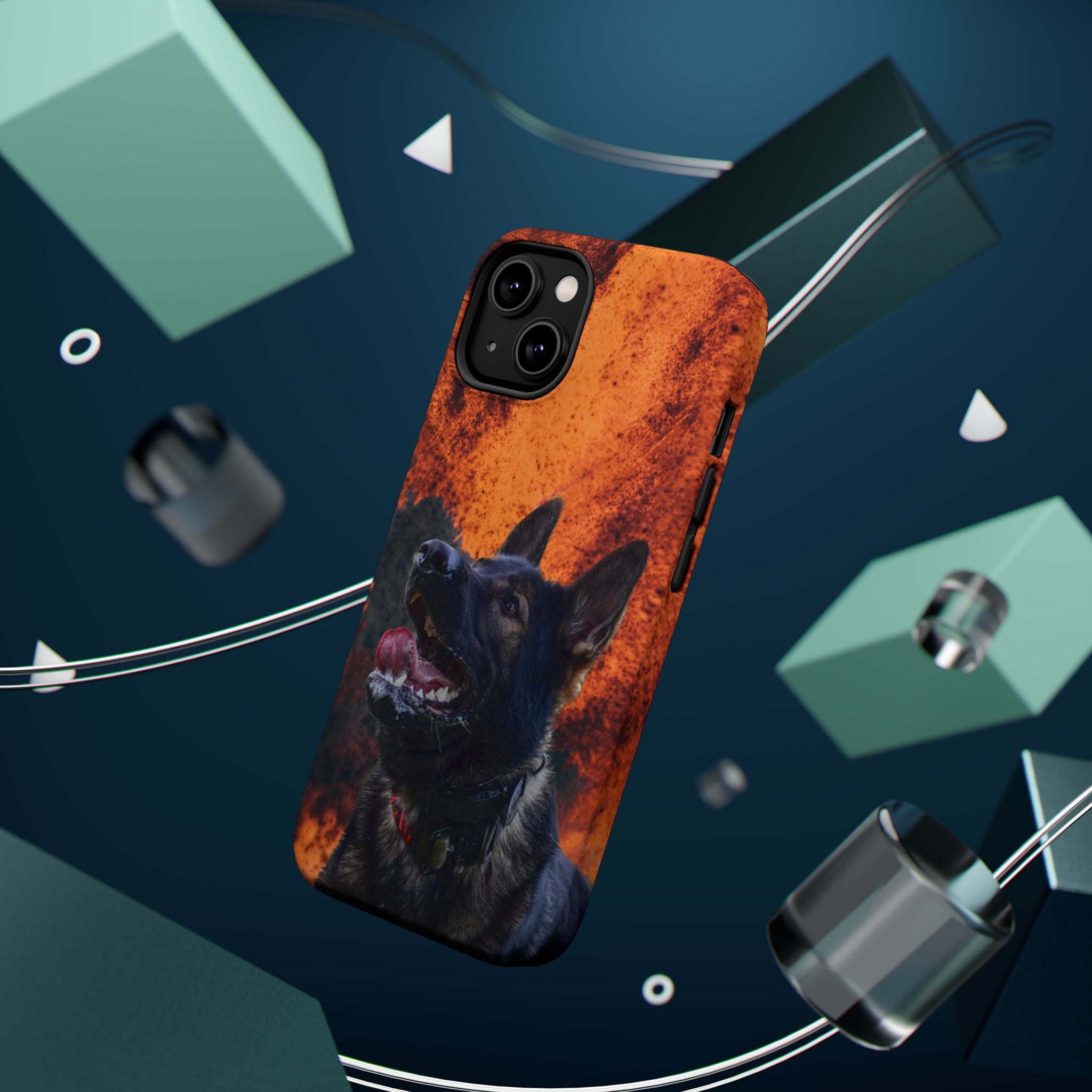 German Shepherd Phone Case — Flame Background Magnetic Impact-Resistant