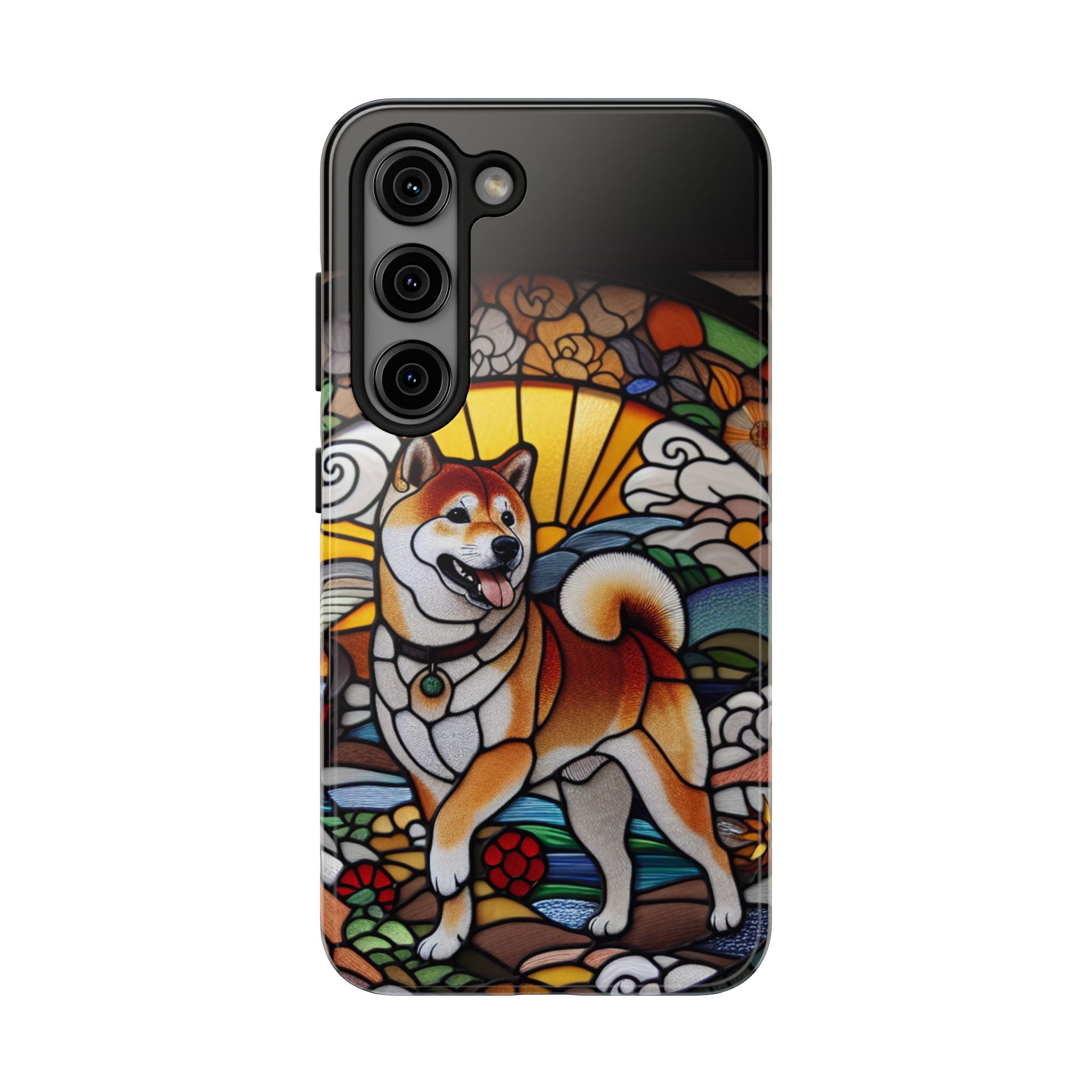 Shiba Inu Stained-Glass Tough Phone Case — Durable Protective Dog Art Cover