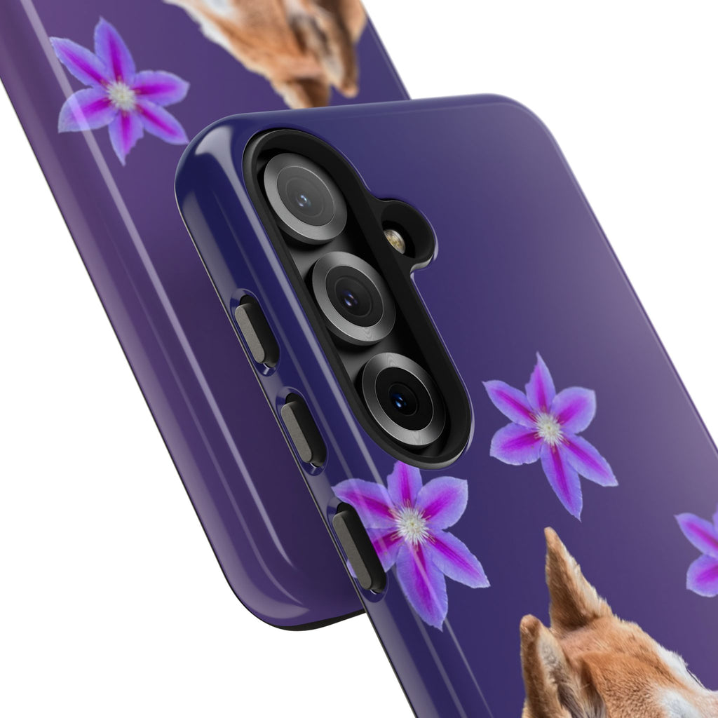 Shiba Inu Floral Tough Phone Case — Purple Dog Phone Cover with Pink Flowers