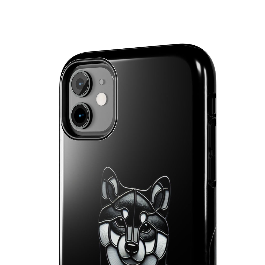 Wolf Silhouette Tough Phone Case — Black Geometric Wolf Protective Cover