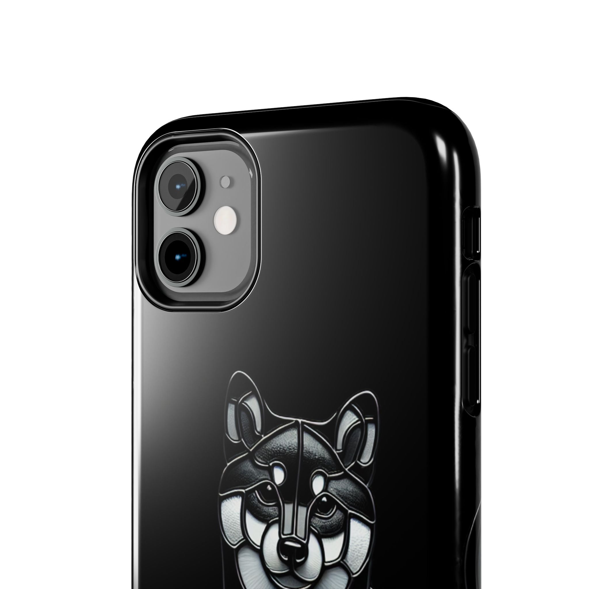 Wolf Silhouette Tough Phone Case — Black Geometric Wolf Protective Cover
