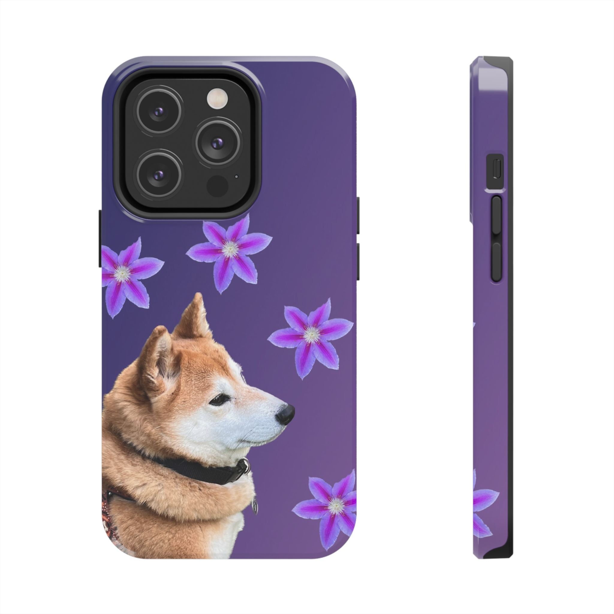 Shiba Inu Floral Tough Phone Case — Purple Dog Phone Cover with Pink Flowers