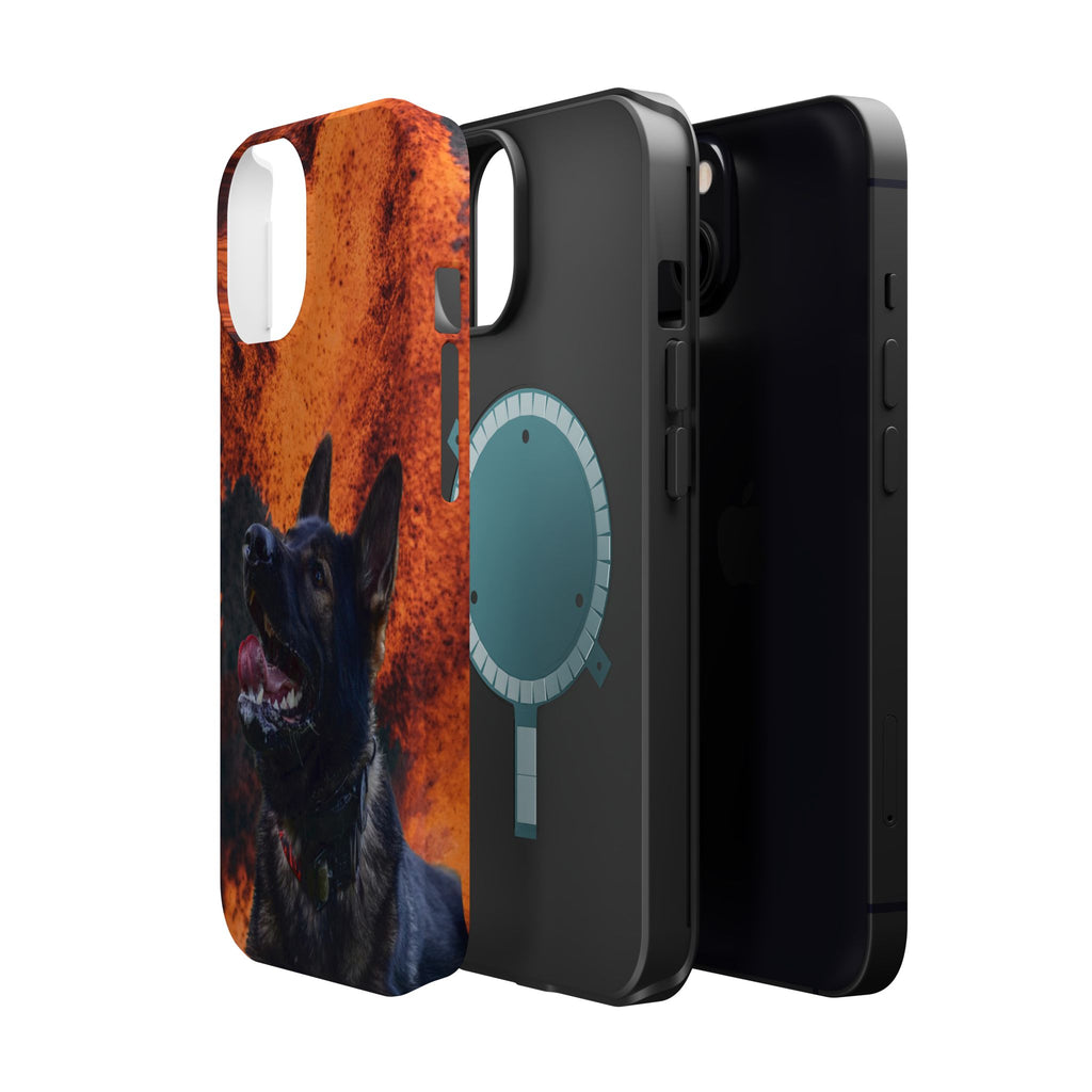 German Shepherd Phone Case — Flame Background Magnetic Impact-Resistant