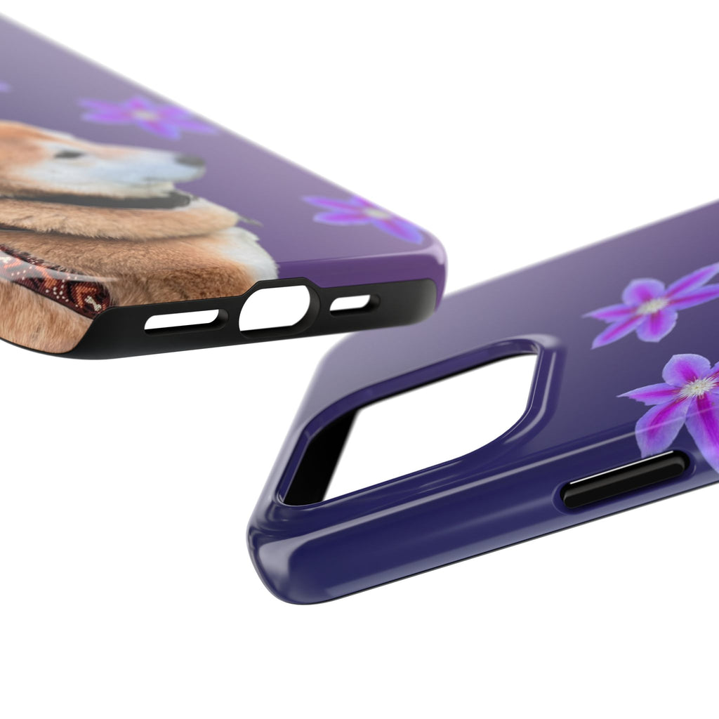 Shiba Inu Floral Tough Phone Case — Purple Dog Phone Cover with Pink Flowers