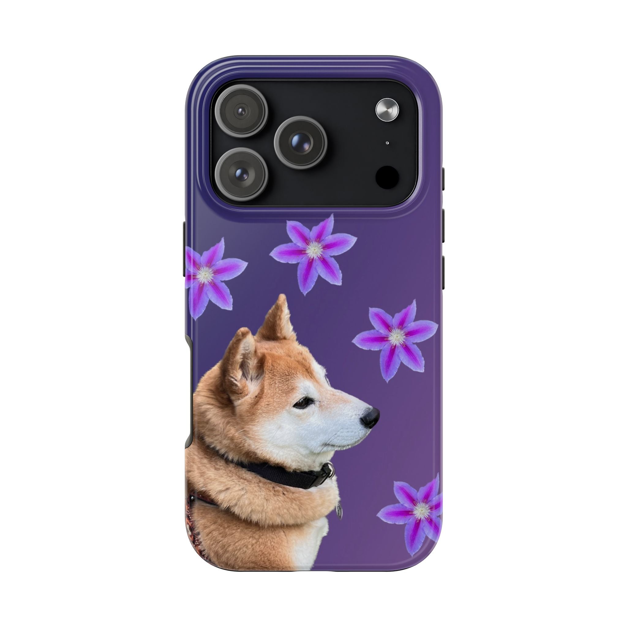 Shiba Inu Floral Tough Phone Case — Purple Dog Phone Cover with Pink Flowers