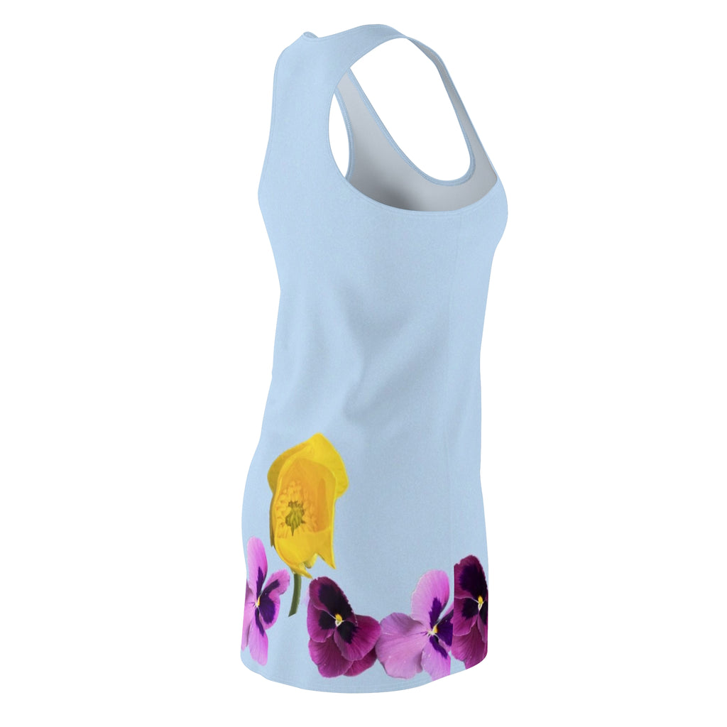 Floral Racerback Dress — Yellow Narcissus & Purple Pansy Print