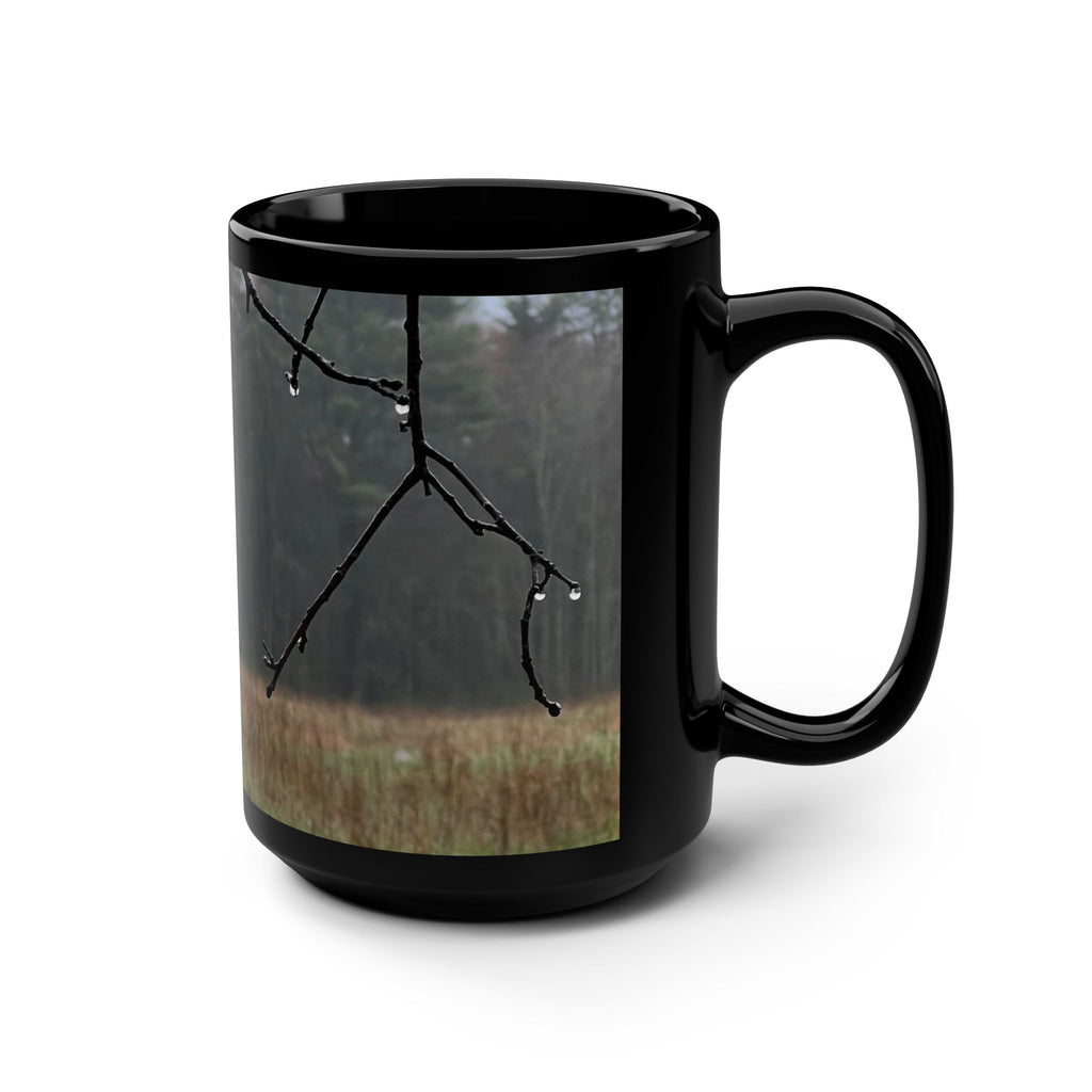 Raining in Spring - Black Mug, 15oz