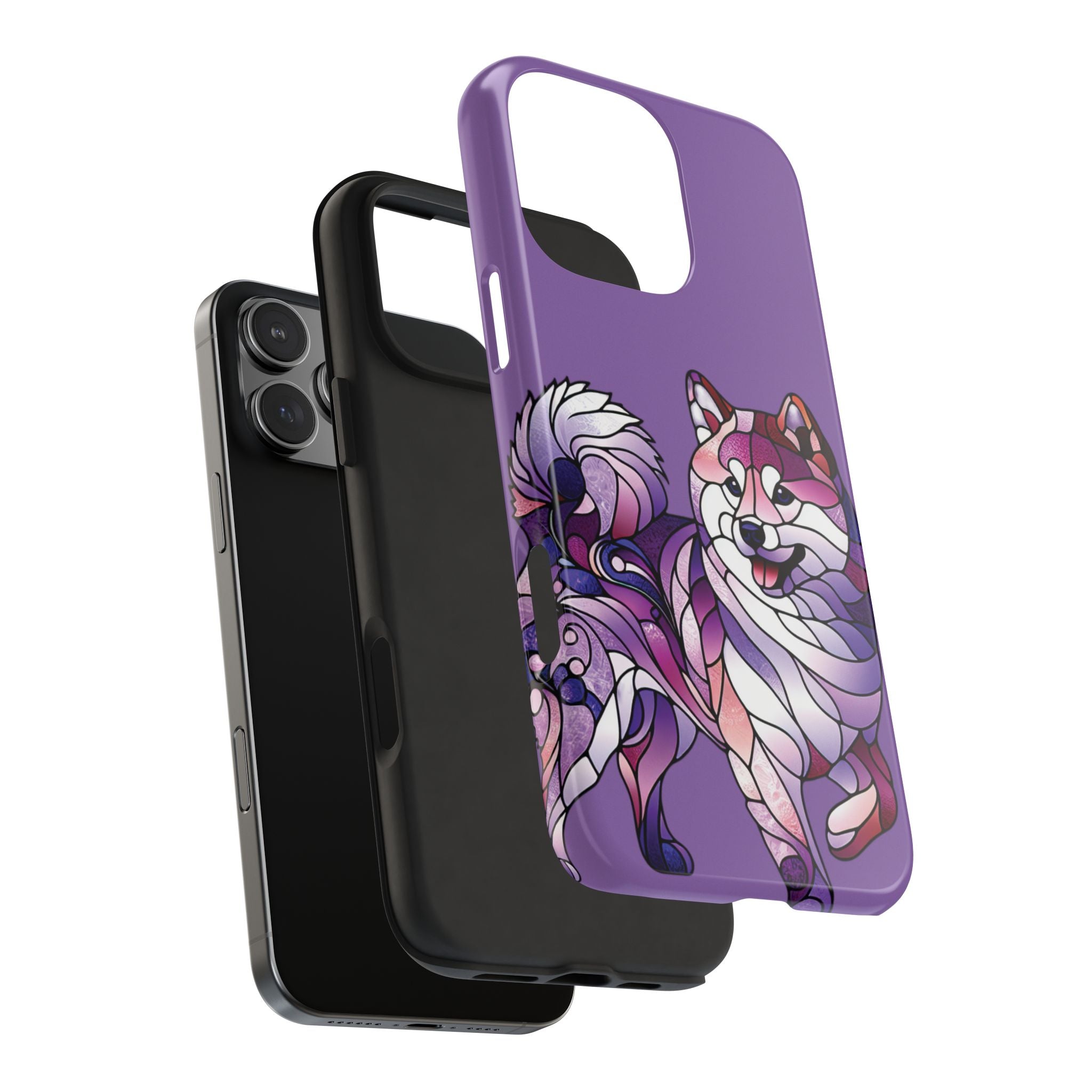 Purple Stained-Glass Shiba Inu Tough Phone Case — Protective Artistic Phone Cover