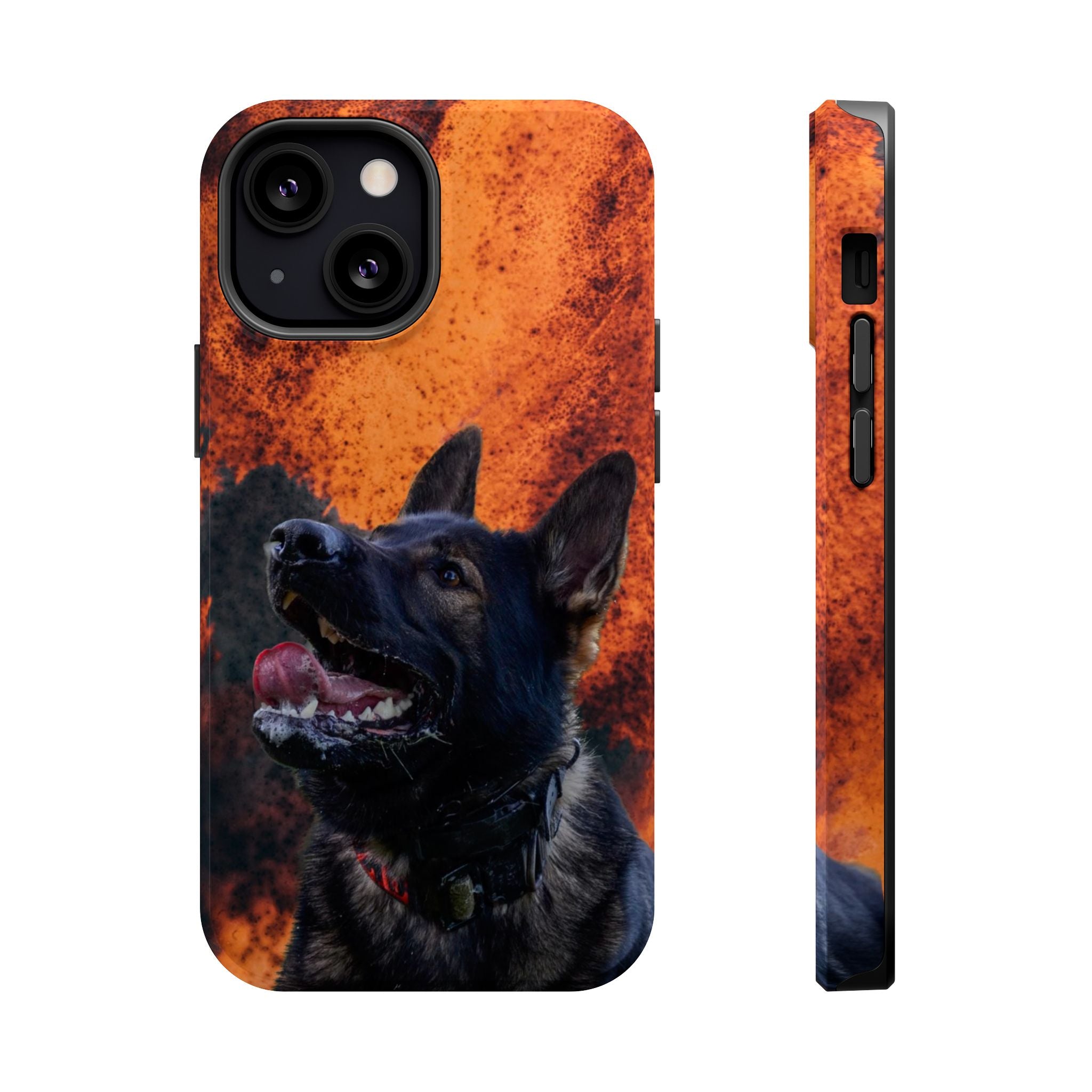 German Shepherd Phone Case — Flame Background Magnetic Impact-Resistant