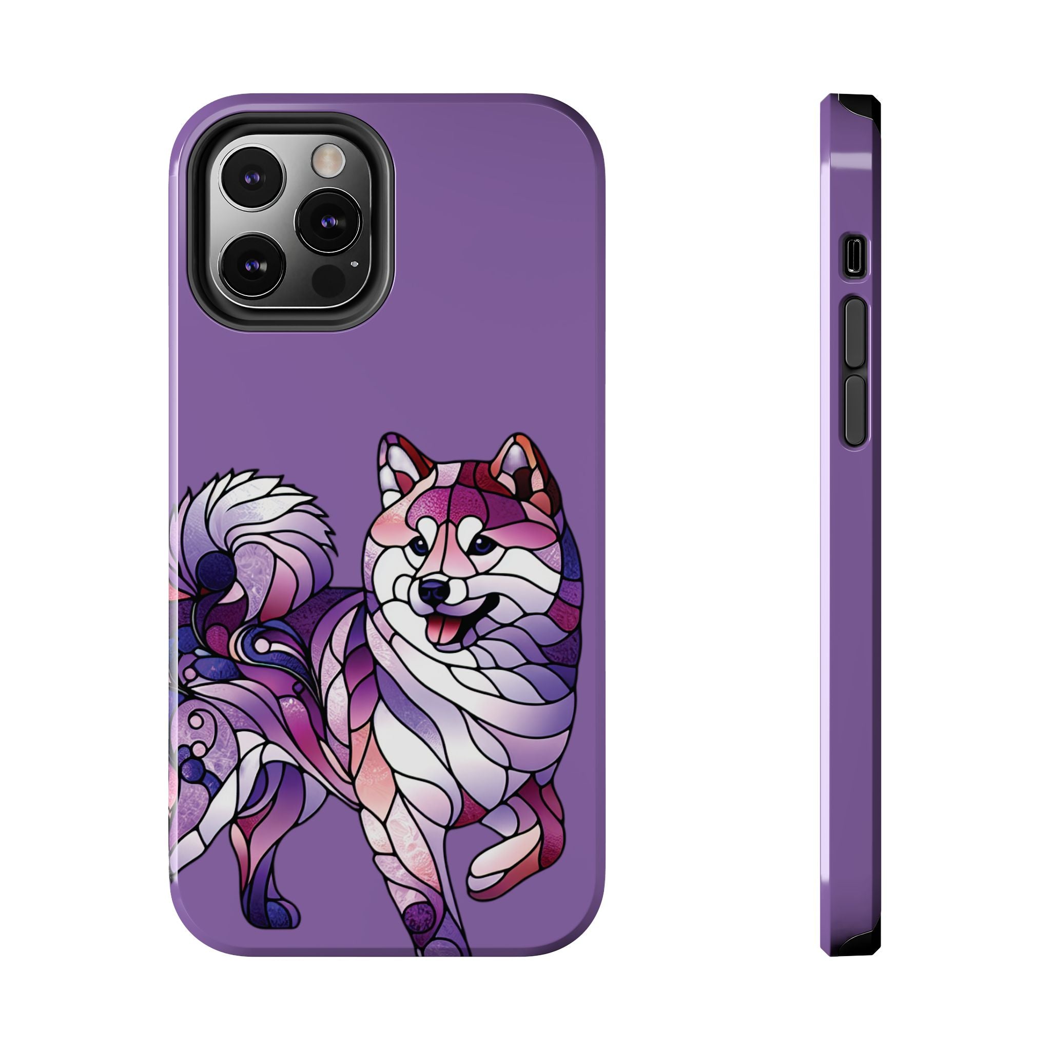 Purple Stained-Glass Shiba Inu Tough Phone Case — Protective Artistic Phone Cover