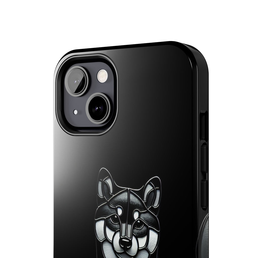 Wolf Silhouette Tough Phone Case — Black Geometric Wolf Protective Cover