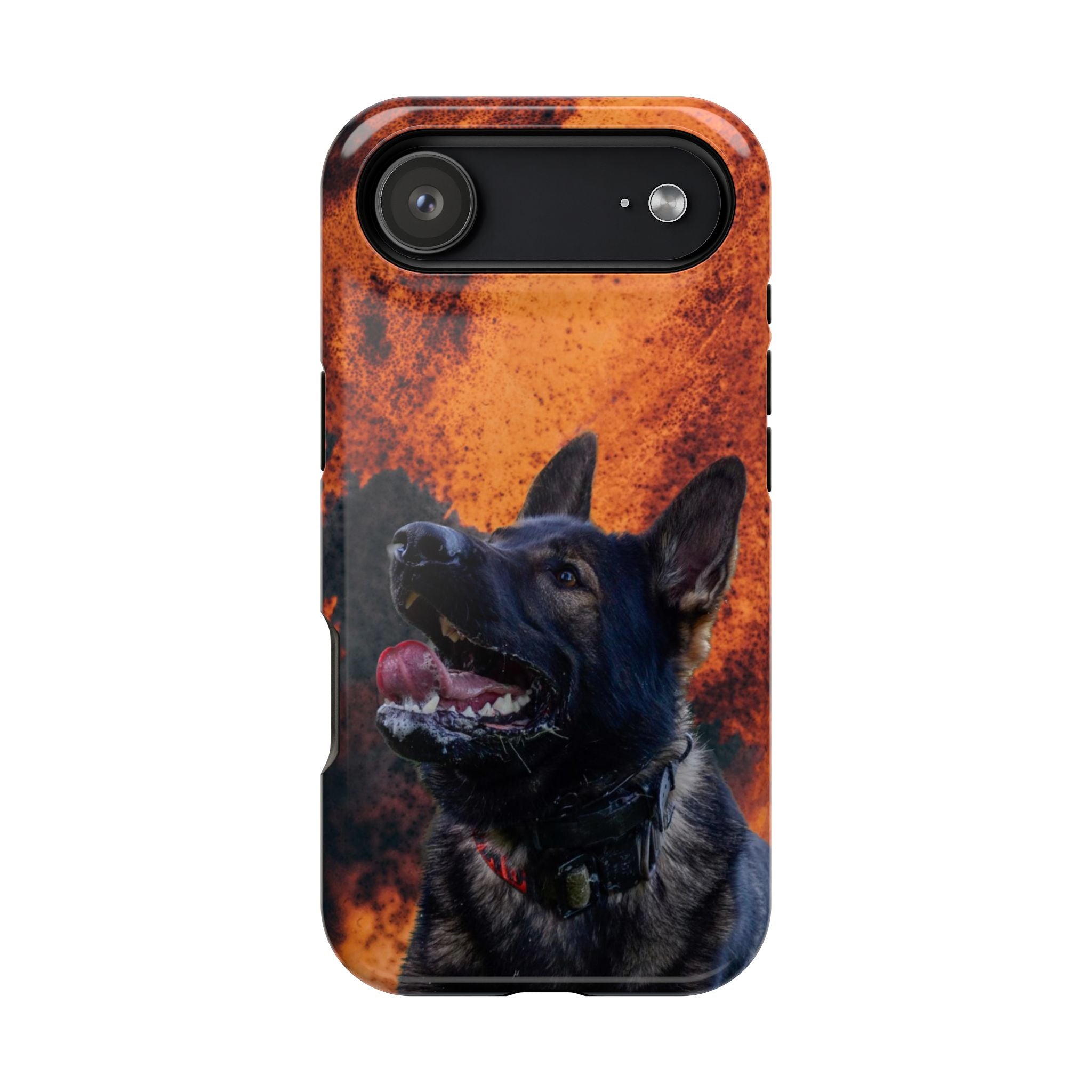German Shepherd Phone Case — Flame Background Magnetic Impact-Resistant