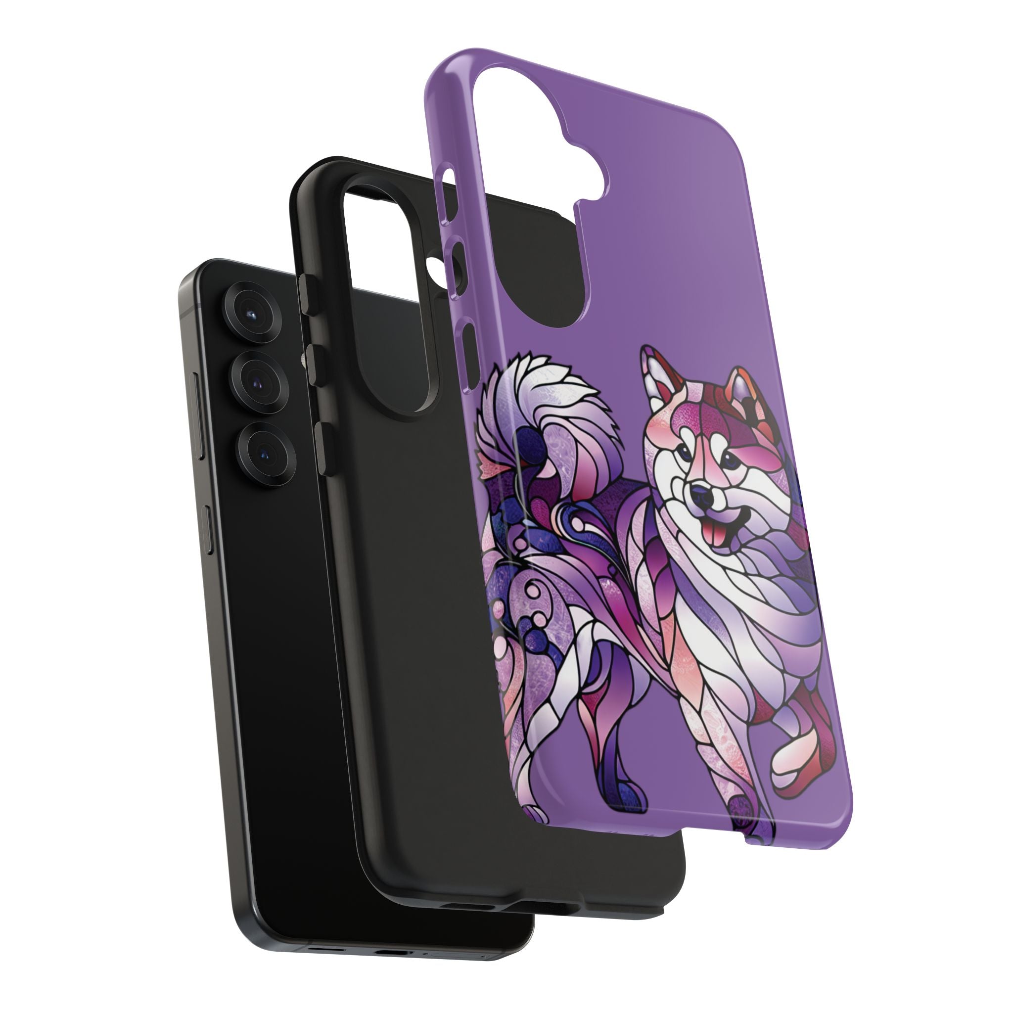 Purple Stained-Glass Shiba Inu Tough Phone Case — Protective Artistic Phone Cover