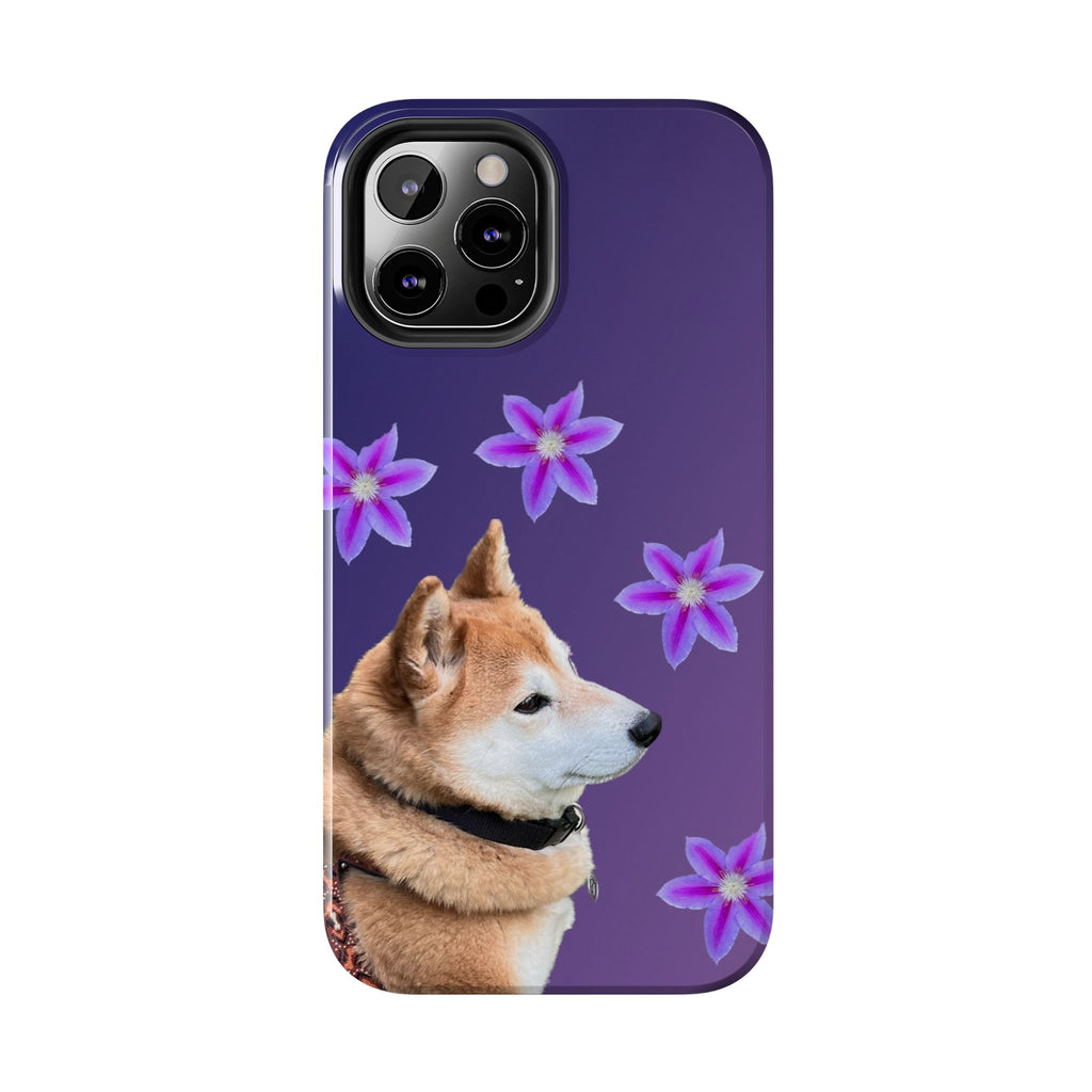 Shiba Inu Floral Tough Phone Case — Purple Dog Phone Cover with Pink Flowers