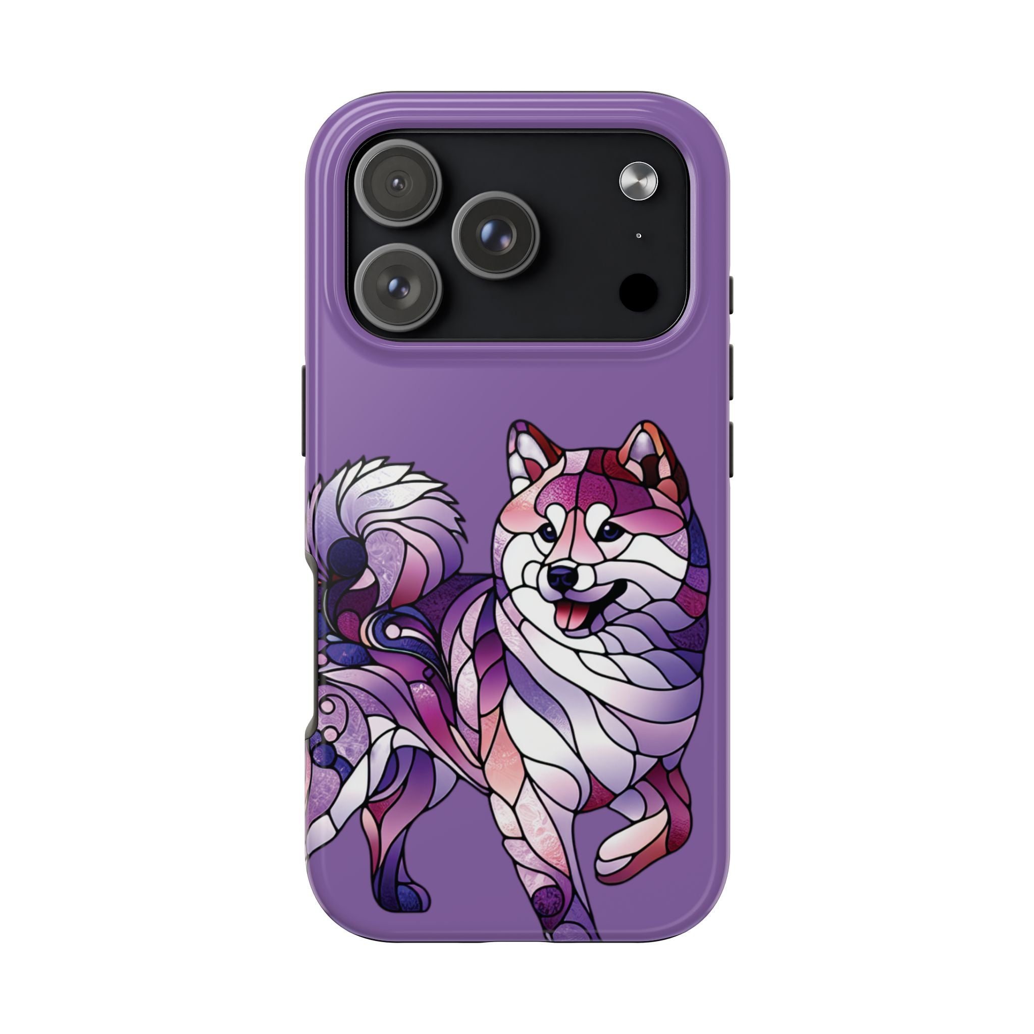 Purple Stained-Glass Shiba Inu Tough Phone Case — Protective Artistic Phone Cover