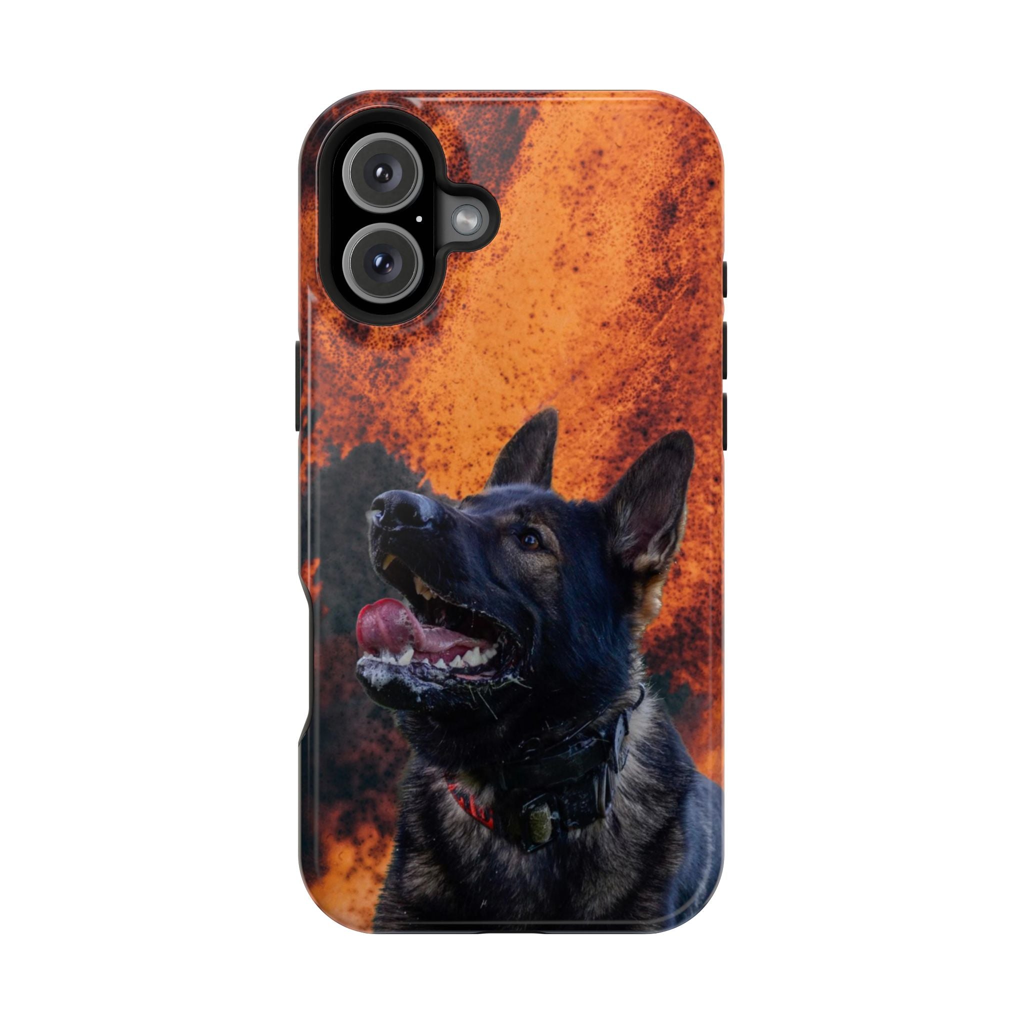 German Shepherd Phone Case — Flame Background Magnetic Impact-Resistant