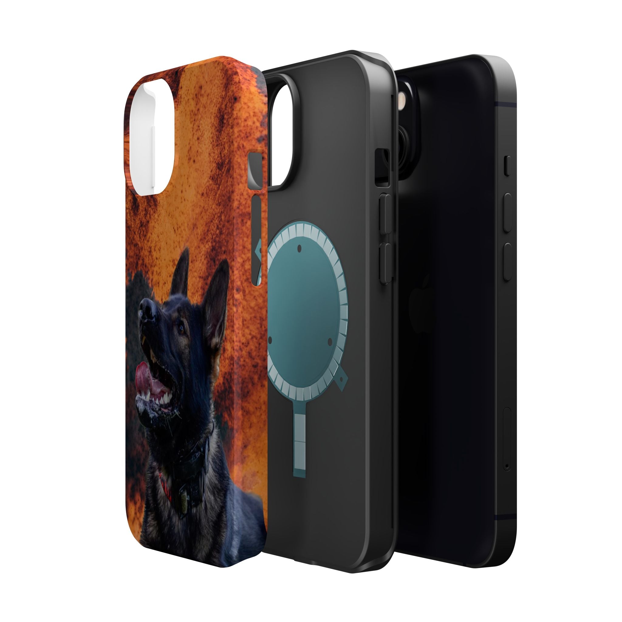 German Shepherd Phone Case — Flame Background Magnetic Impact-Resistant
