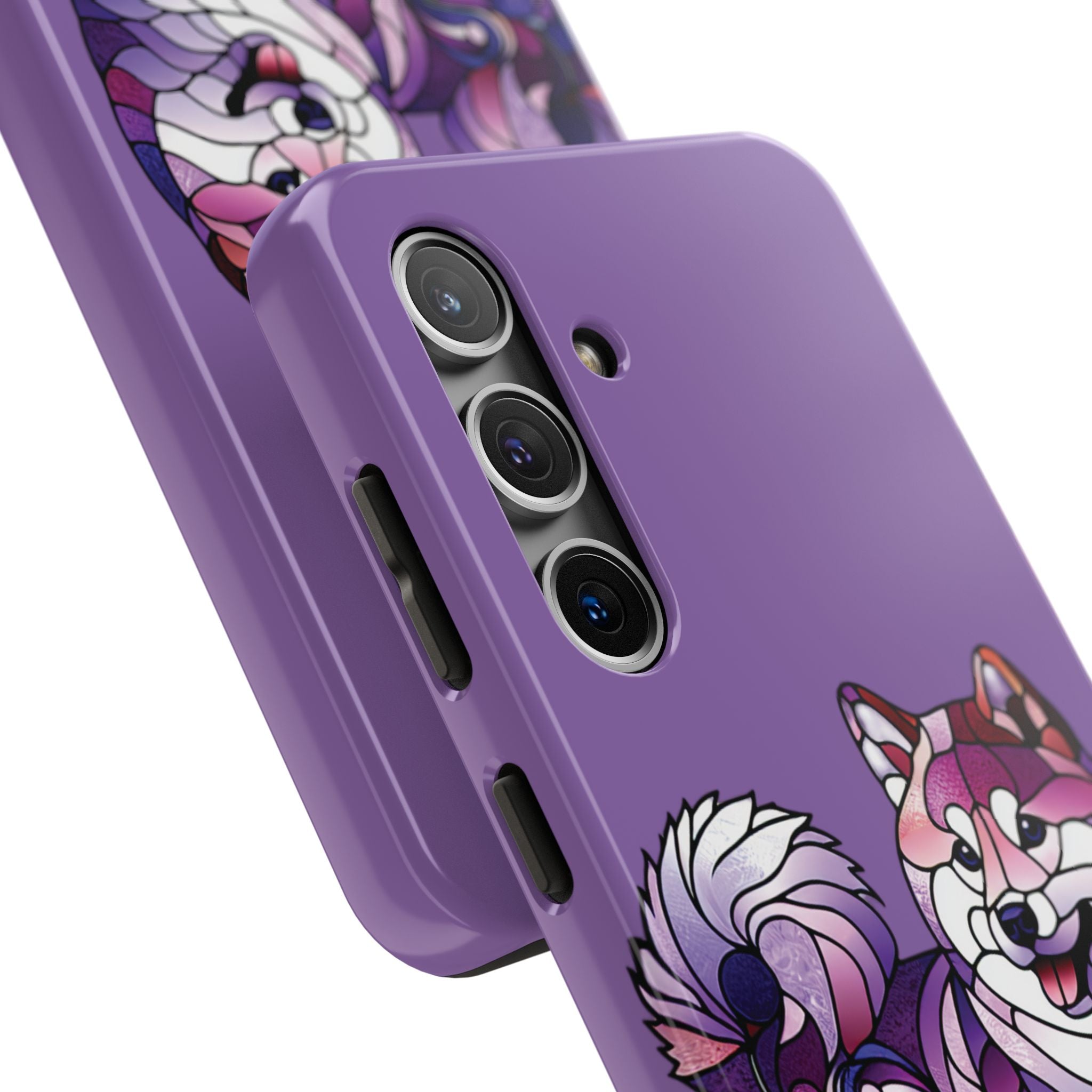 Purple Stained-Glass Shiba Inu Tough Phone Case — Protective Artistic Phone Cover