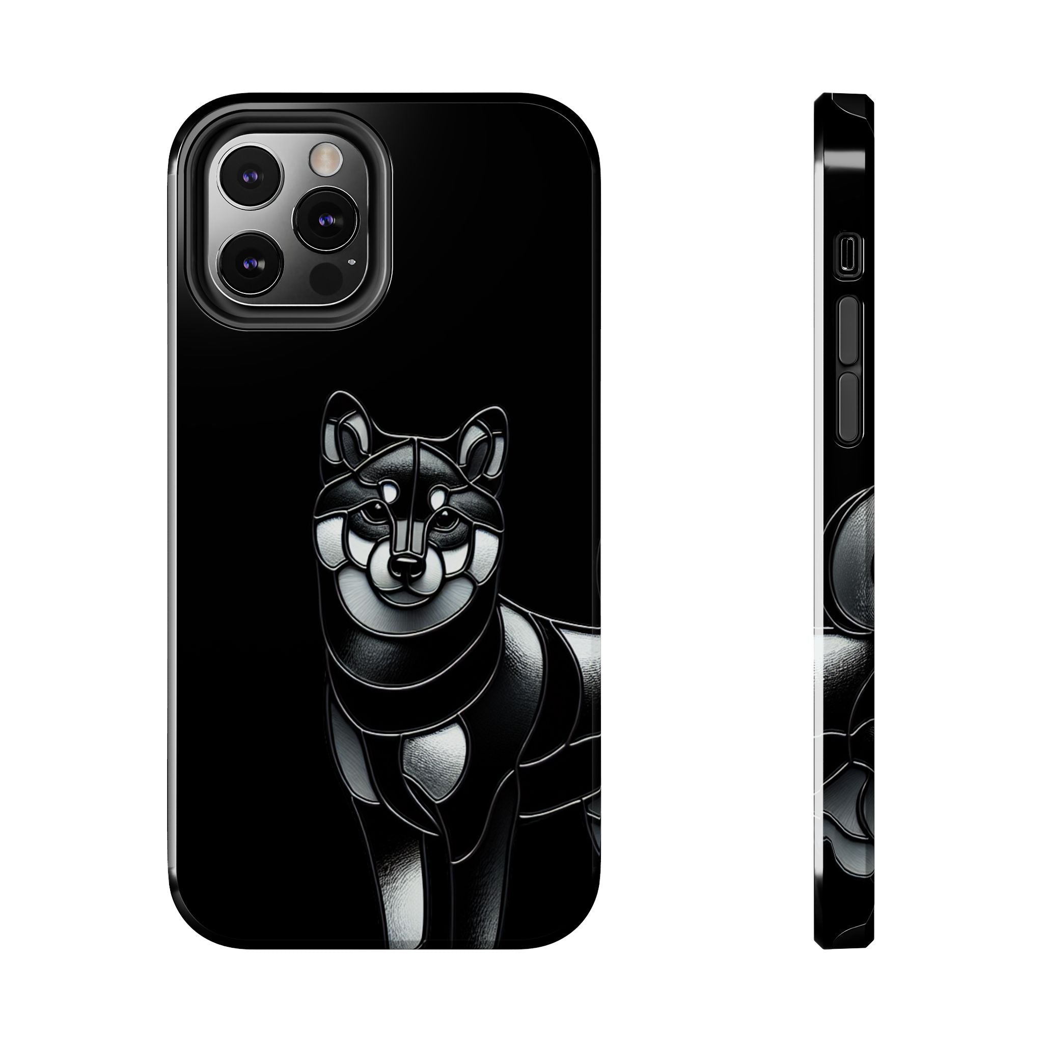 Wolf Silhouette Tough Phone Case — Black Geometric Wolf Protective Cover