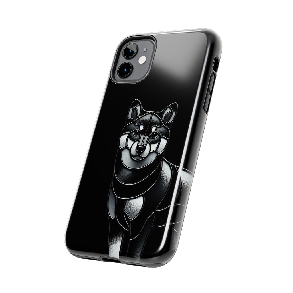 Wolf Silhouette Tough Phone Case — Black Geometric Wolf Protective Cover